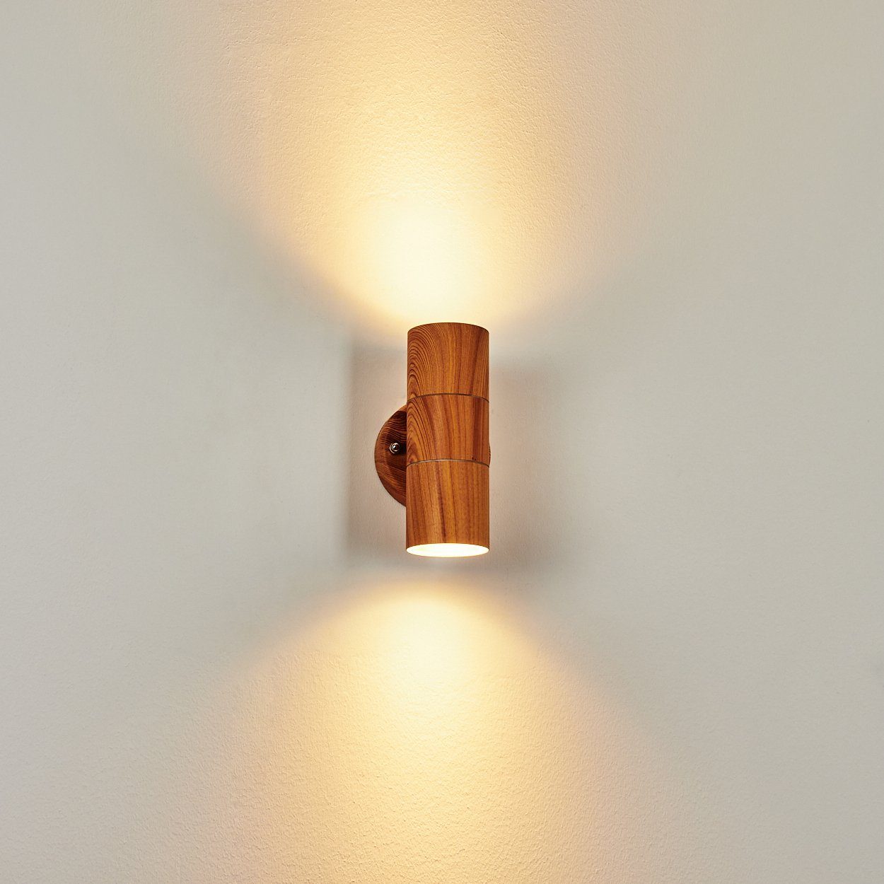 Holzoptik/Klar, geeignet »Roncadelle« GU10, für aus LED ohne moderne Up&Down, IP44 Außenlampe hofstein außen, Außen-Wandleuchte Metall/Glas Leuchtmittel, in Wandlampe