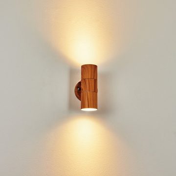 hofstein Außen-Wandleuchte »Roncadelle« moderne Außenlampe aus Metall/Glas in Holzoptik/Klar, ohne Leuchtmittel, Wandlampe für außen, GU10, Up&Down, IP44 LED geeignet