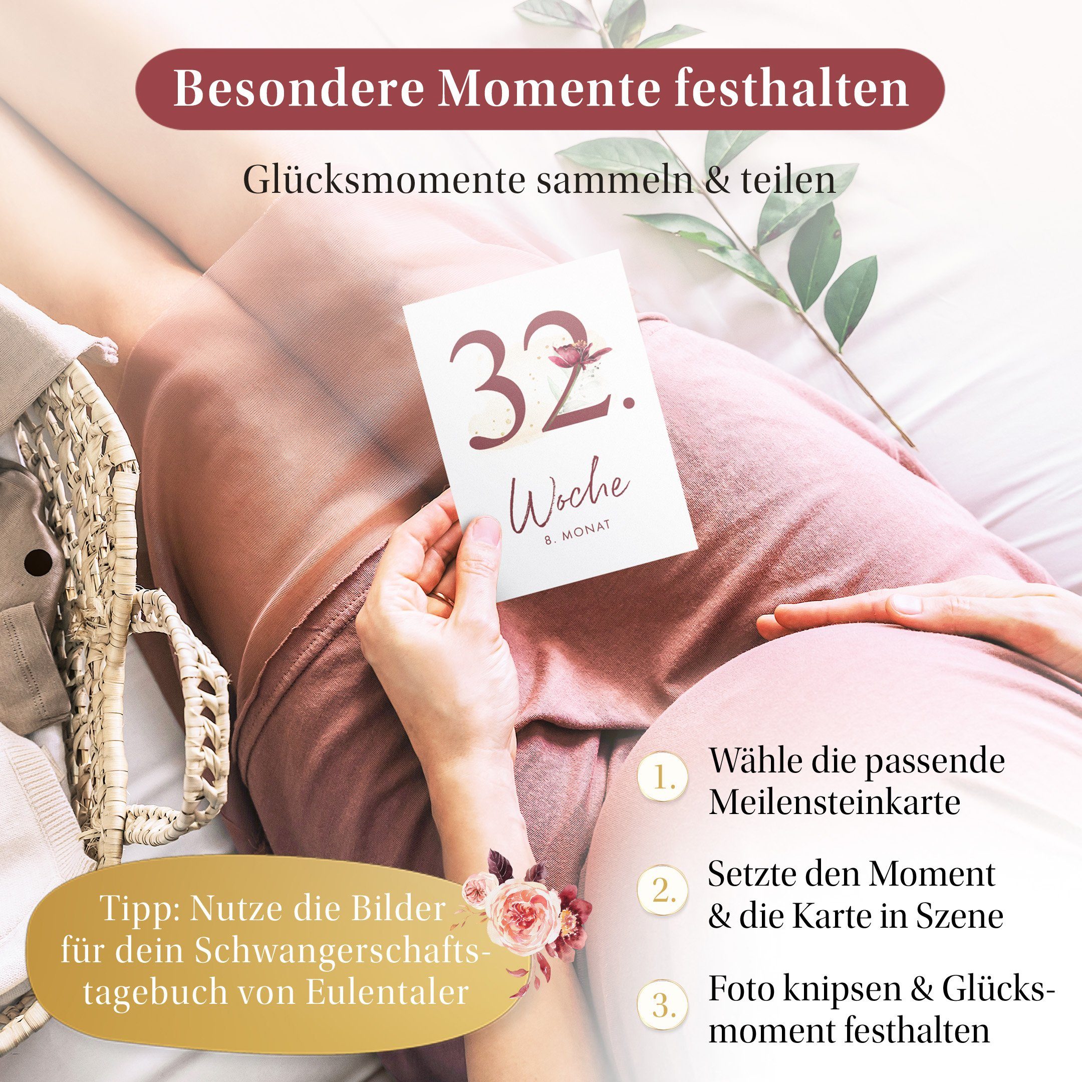 Eulentaler Geschenkkarte I 55 Meilensteinkarten für deine Schwangerschaft I, Von Hebammen gestaltet I Handgemalte Illustrationen Inkl. Geschenkbox