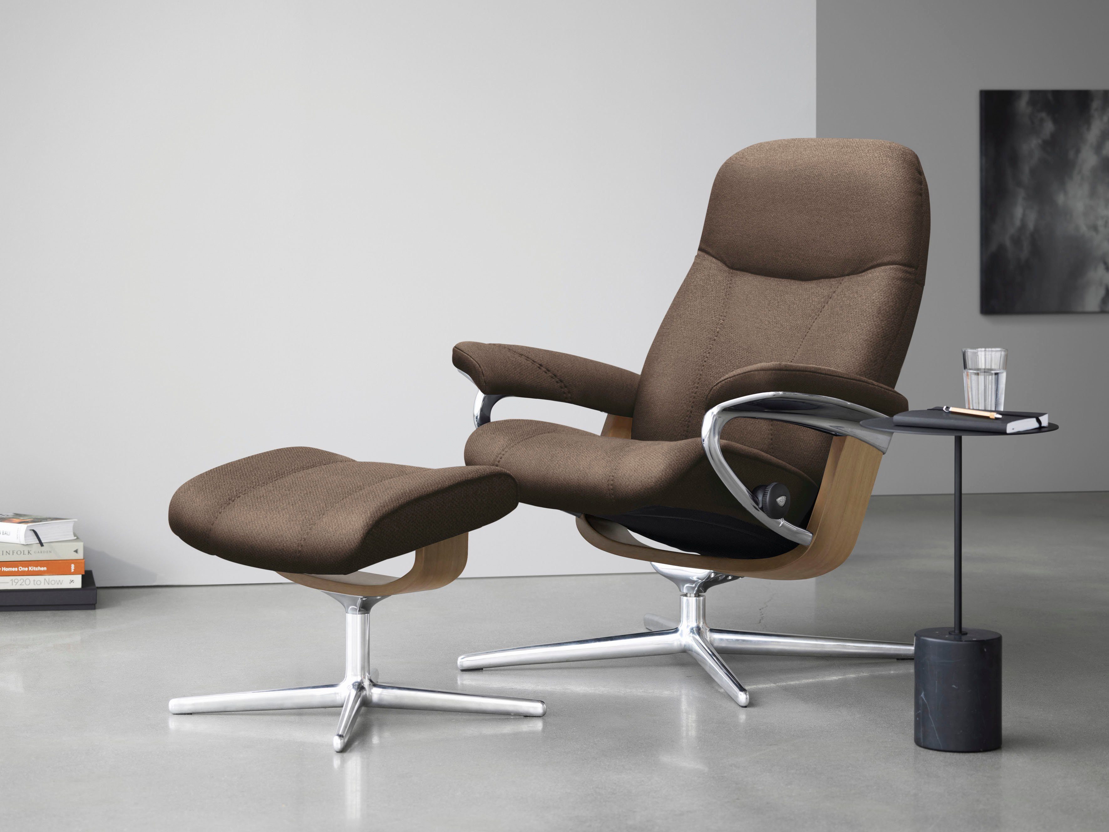 mit Holzakzent Relaxsessel L, Stressless® Größe S, M Base, (Set, Consul & Cross mit Hocker), mit Hocker, Relaxsessel Eiche