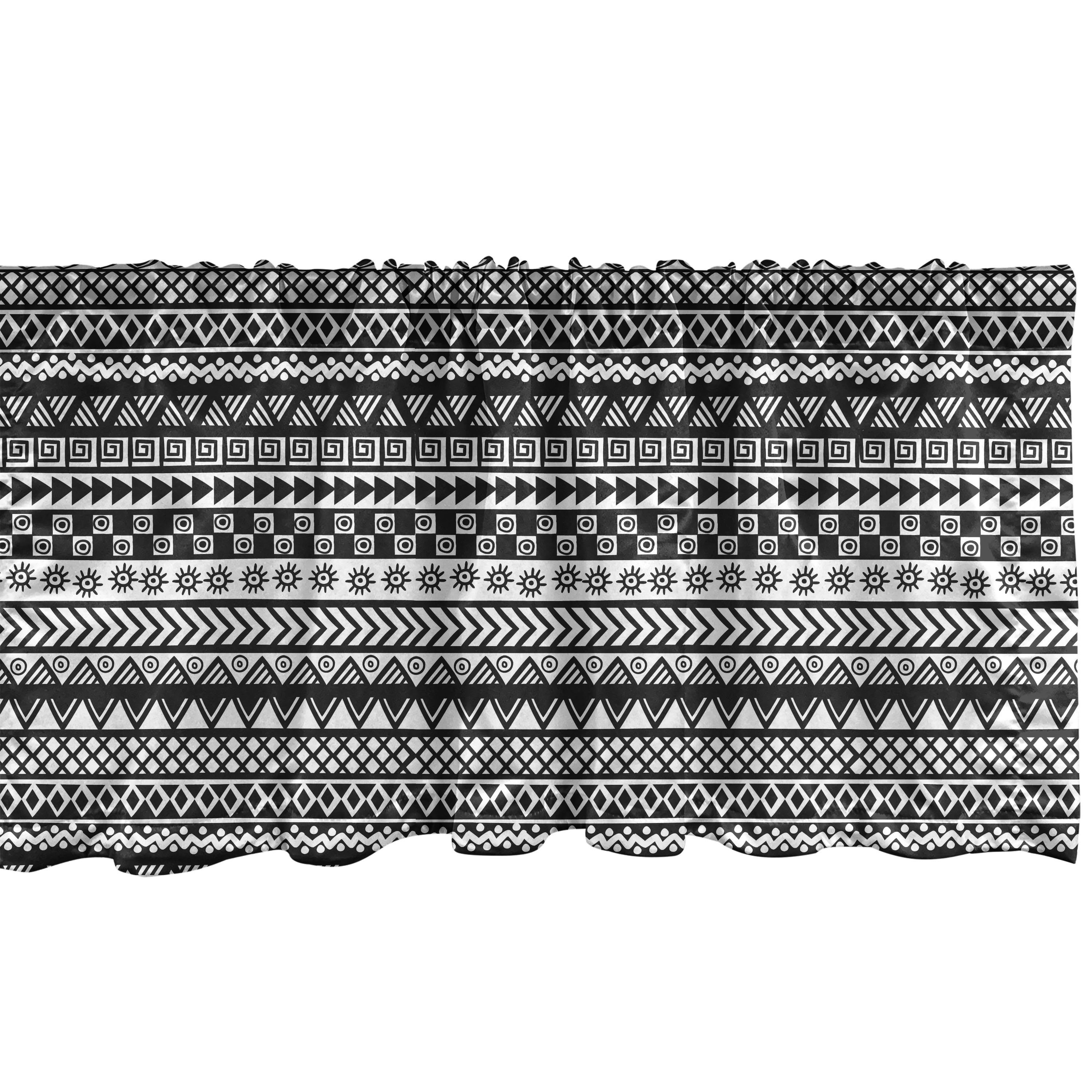 Scheibengardine Vorhang Volant für Küche Monochrome Abakuhaus, Dekor Geometrische Tribal Schlafzimmer Aztekisch Stangentasche, Microfaser, mit
