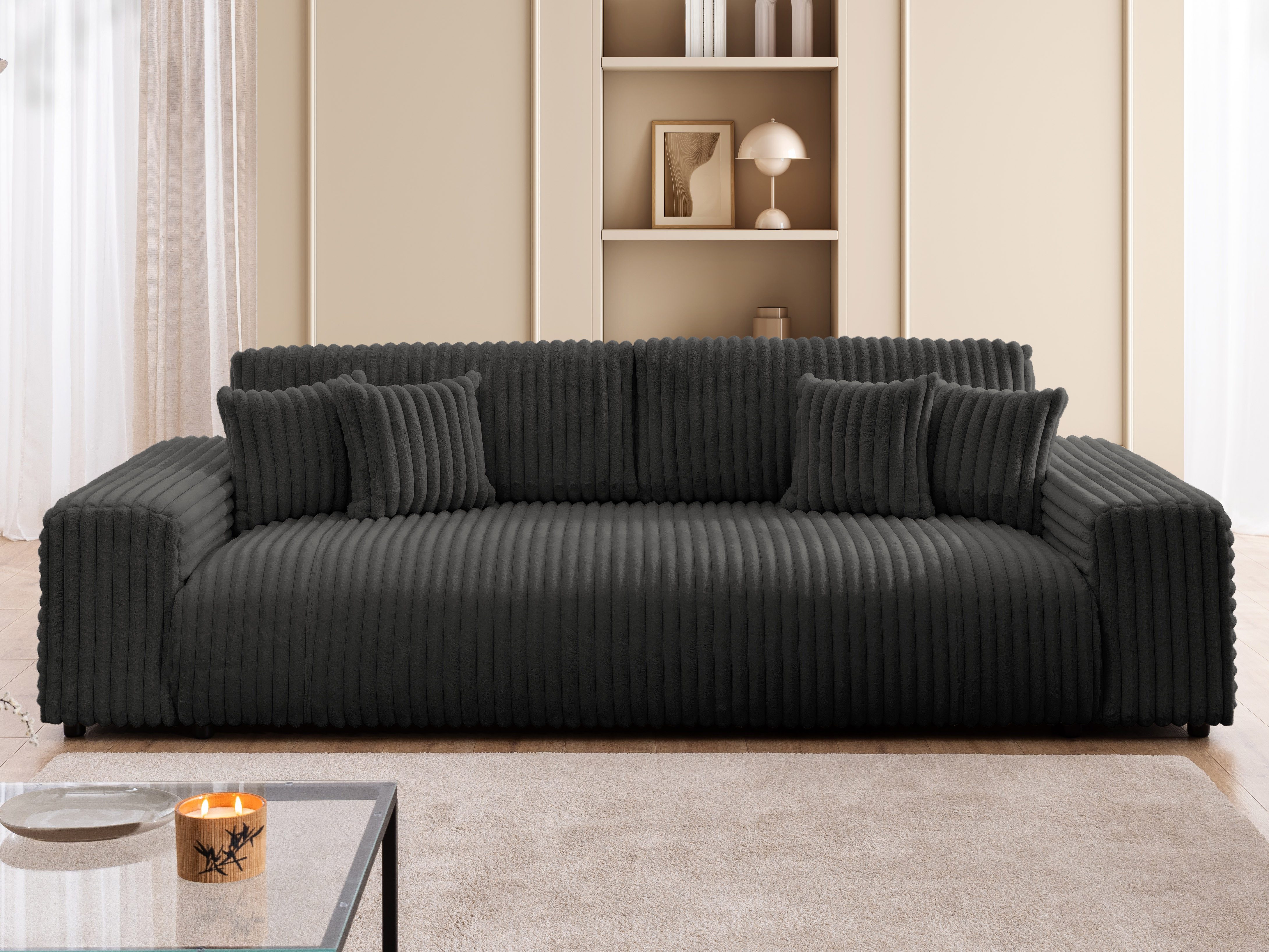 S-Style Möbel Schlafsofa Mollis mit Bettkasten aus Plüschcord, mit Wellenfe günstig online kaufen