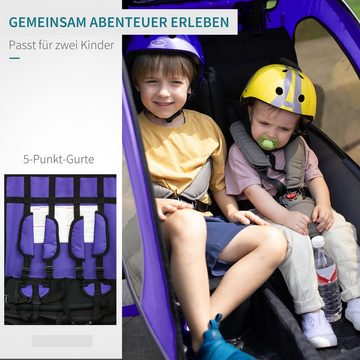 HOMCOM Fahrradkinderanhänger für 2 Kinder inkl. Reflektoren u. Fahne Blau+ Weiß + Schwarz, für 2 Kinder