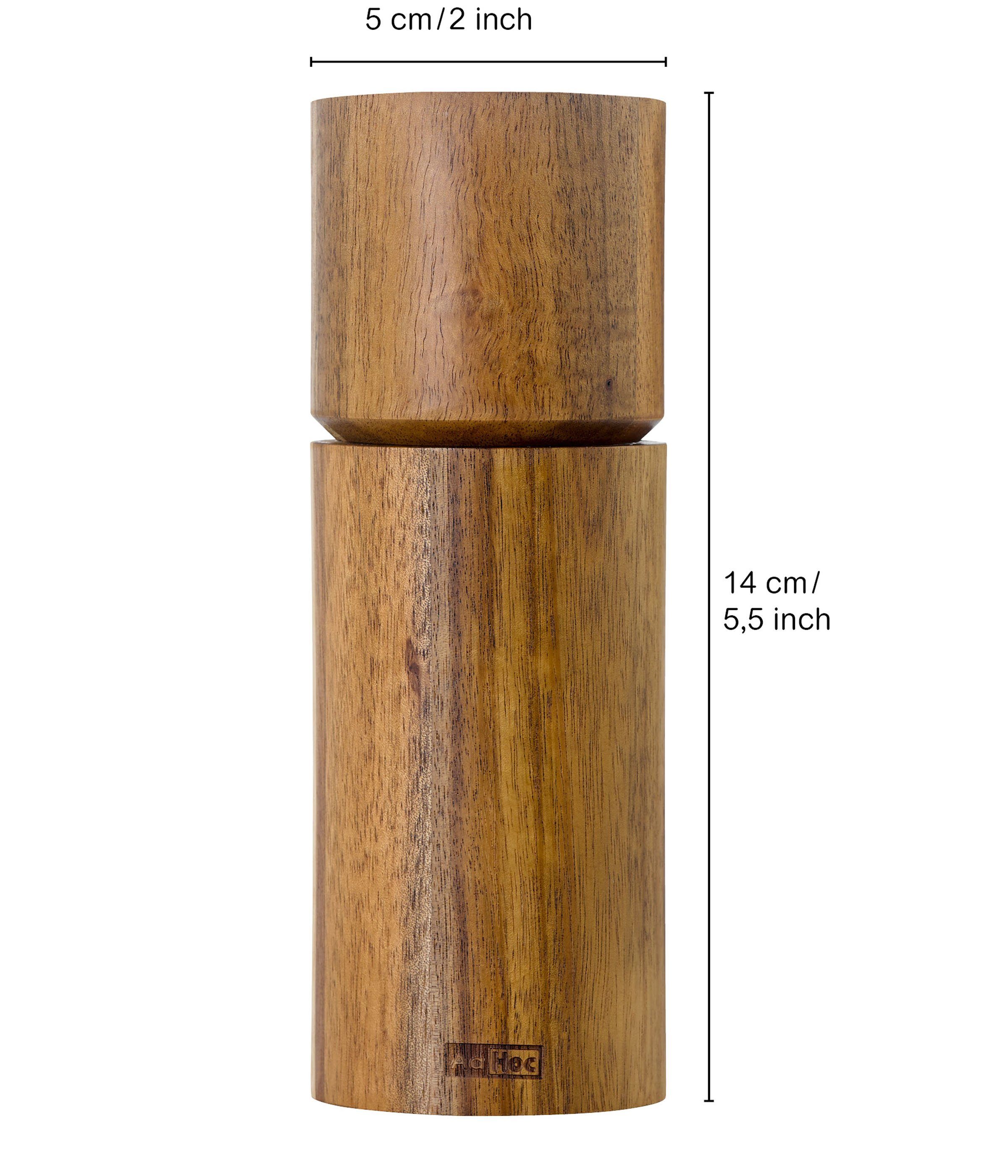 AdHoc Salz-/Pfeffermühle Acacia manuell, elegante Holzmühle mit Keramikmahlwerk in zwei Größenvarianten