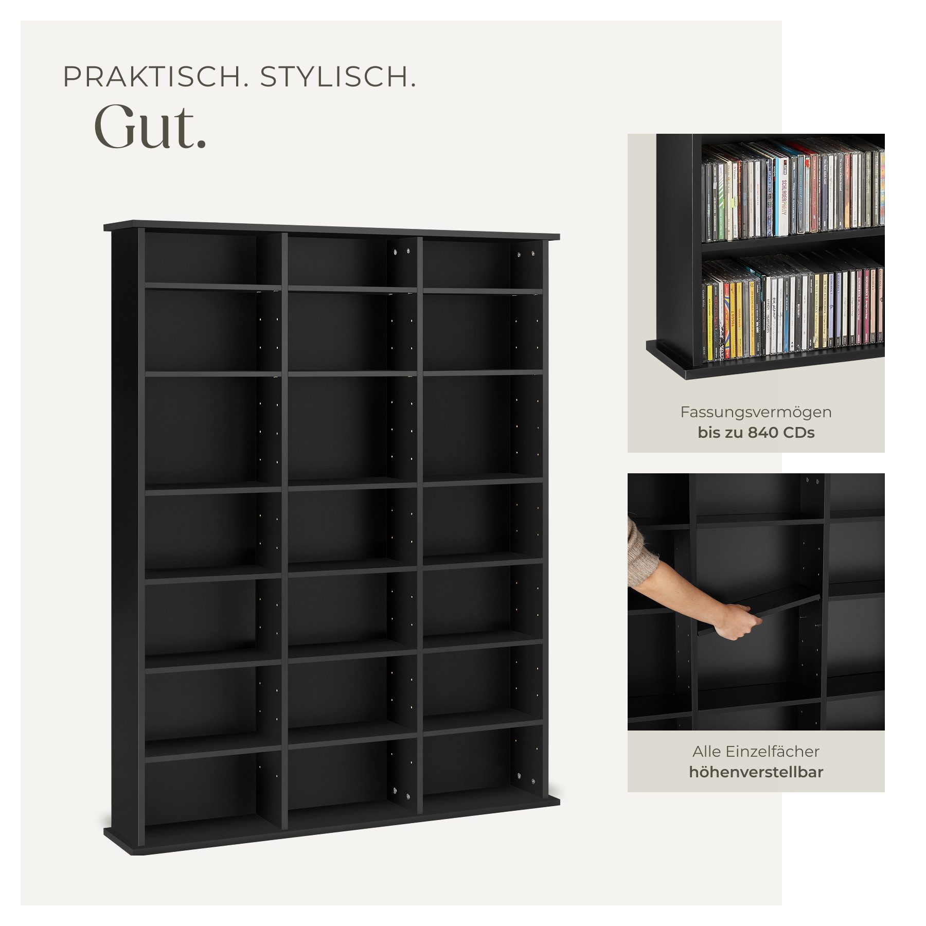 tectake CD-Regal Medienregal Stevie in Holzoptik 105,5x19x136,5cm, Sammlerset 1-tlg., höhenverstellbare und herausnehmbare Zwischenböden – Bild 4 von 5