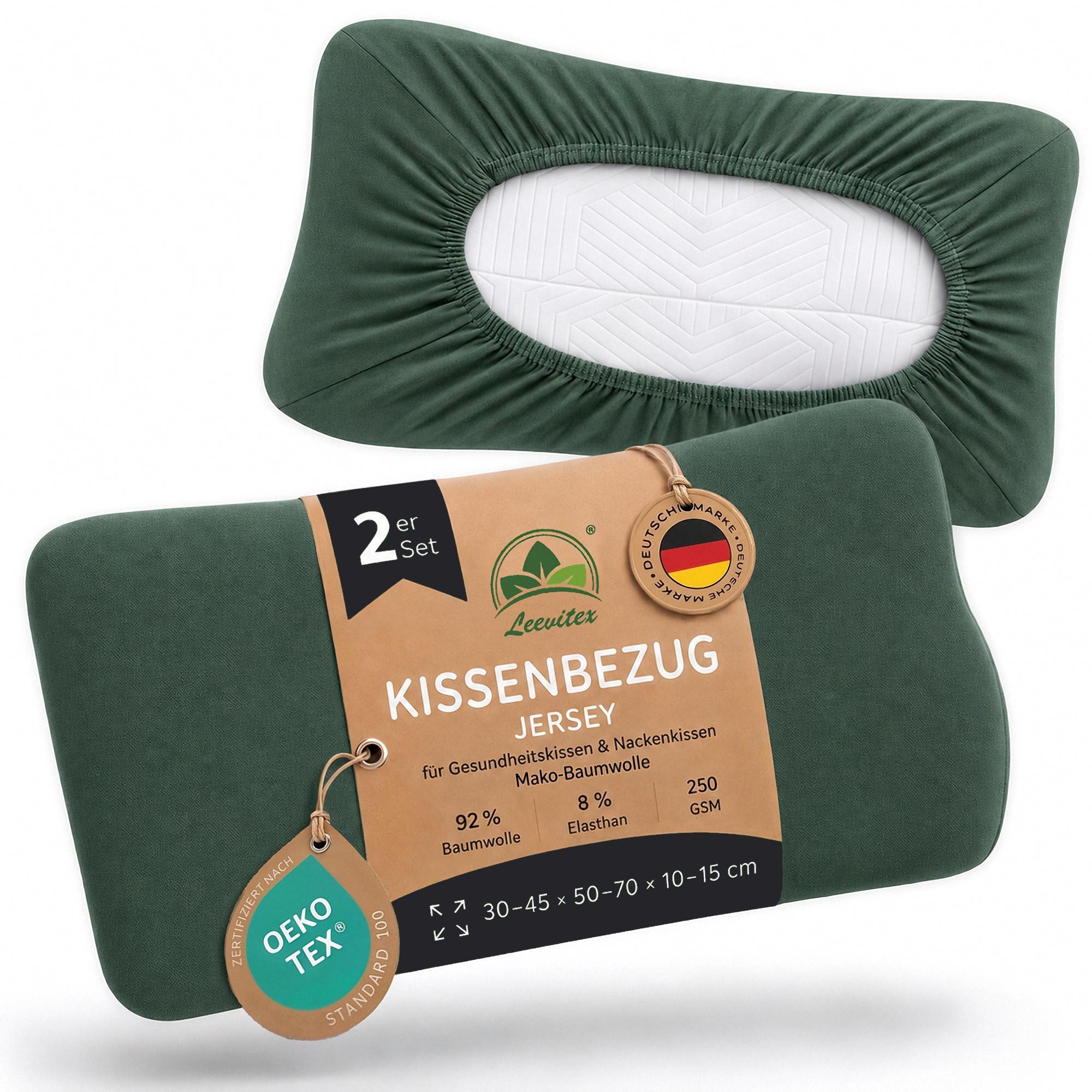 leevitex® Kissenbezug Premium für Gesundheitskissen & Nackenkissen, 30-45 x 50-70 x 10-15 cm, (2 Stück), Jersey-Stretch mit Rundumgummizug, 92% Baumwolle, 8% Elasthan
