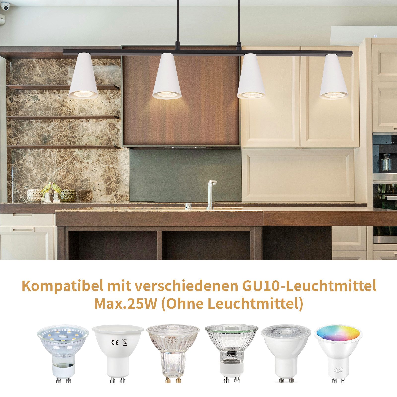 Nettlife Pendelleuchte Esstisch Gold Weiß GU10 günstig online kaufen