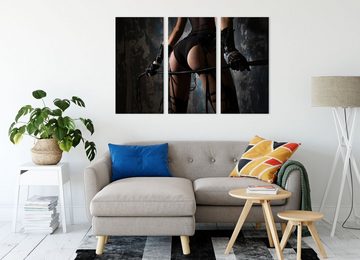 Pixxprint Leinwandbild Frau mit einer Peitsche, Frau mit einer Peitsche 3Teiler (120x80cm) (1 St), Leinwandbild fertig bespannt, inkl. Zackenaufhänger