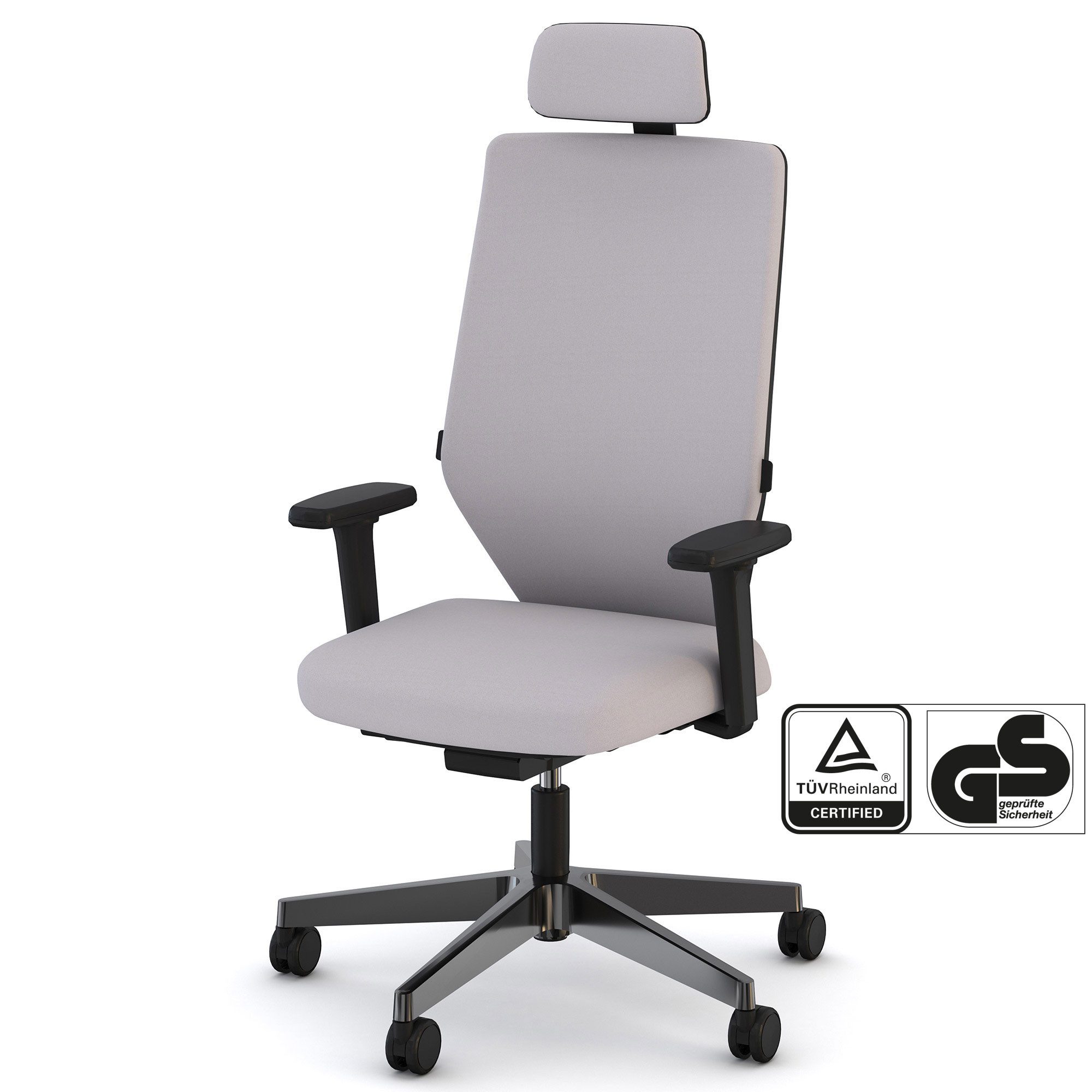ASSMANN Büromöbel Bürostuhl Streamo (3D Armlehne in Höhe, Breite und Tiefe verstellbar mit weicher PU-Auflage Era - Forecast (CSE11) verstellbare Sitztiefe, höhenverstellbar, verstellbare Armlehnen, Belastbar bis 120kg, verstellbare Sitzneigung, verstellbare Rückenlehne 5-strahliges Fußkreuz, Aluminium poliert Ergonomisch gepolstert, fertig montiert), TÜV-zertifiziert