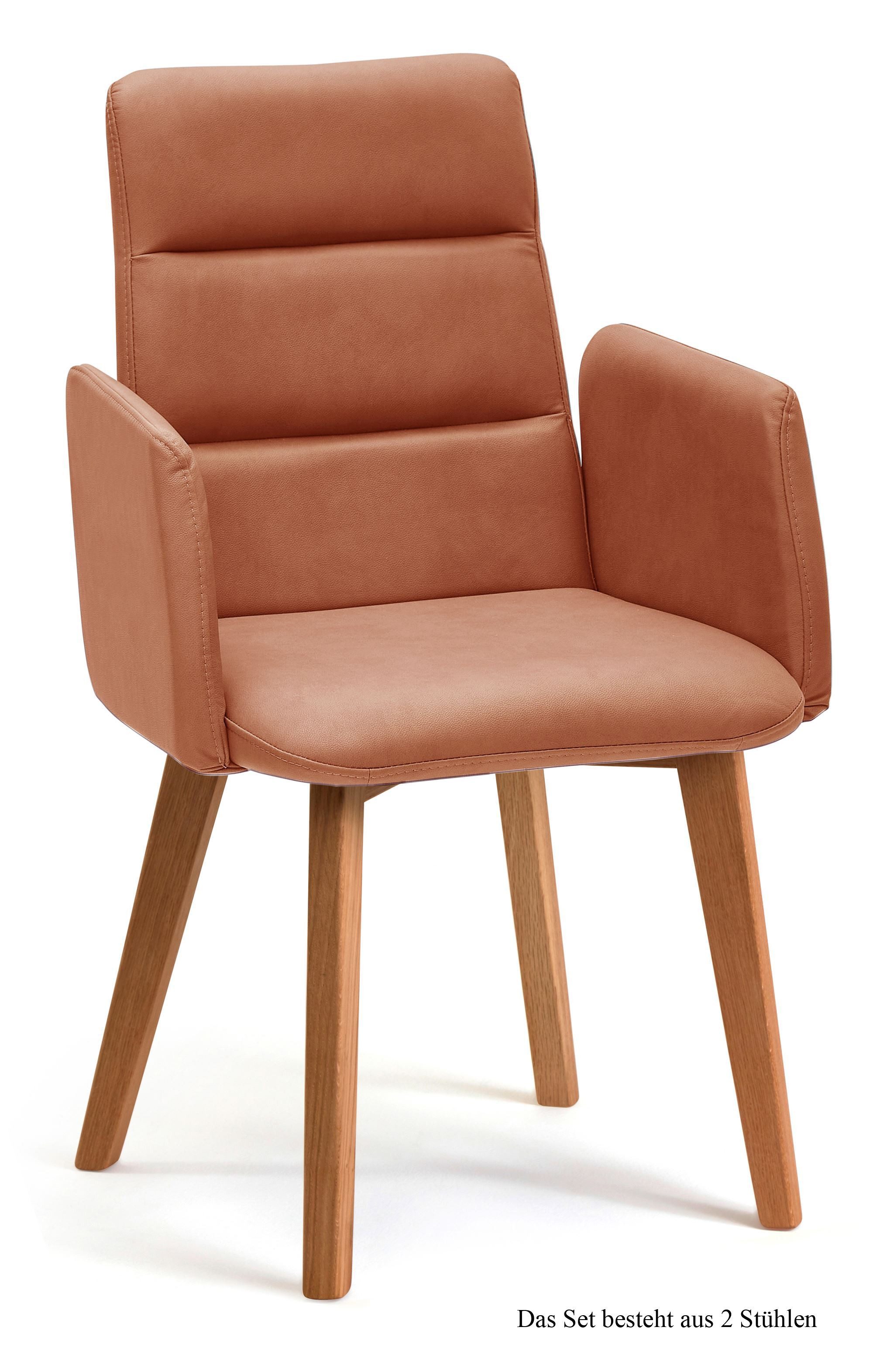 58 aufm Kessel Esszimmerstuhl Armlehnstuhl (2er-Set) Darelle 52x92x60 Eiche geölt/Natur (Lieferung bis Verwendungsstelle, 2 St), Stabiles Gestell aus Massivholz pflegeleichter Bezug aus Microfaser