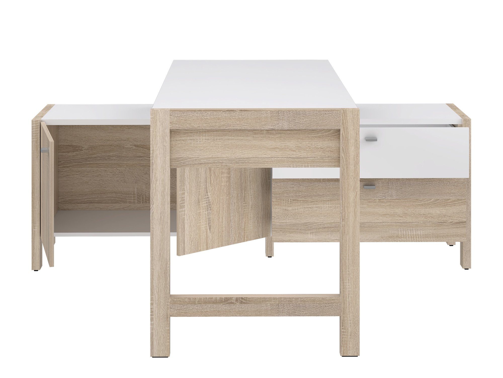 Moebel-Eins Schreibtisch, HALDO Dekorspanplatte, sonomafarbig/weiss Schreibtisch, Material Eiche