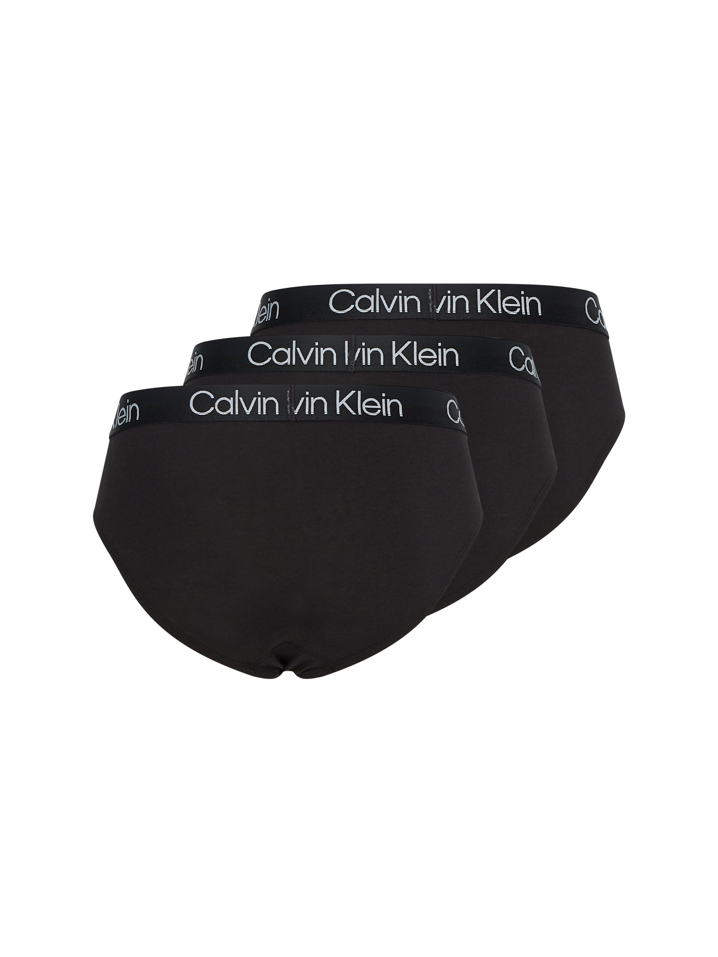 Calvin Klein 3-St) schwarz Logodruck Slip Underwear dem auf Bund (Packung, mit