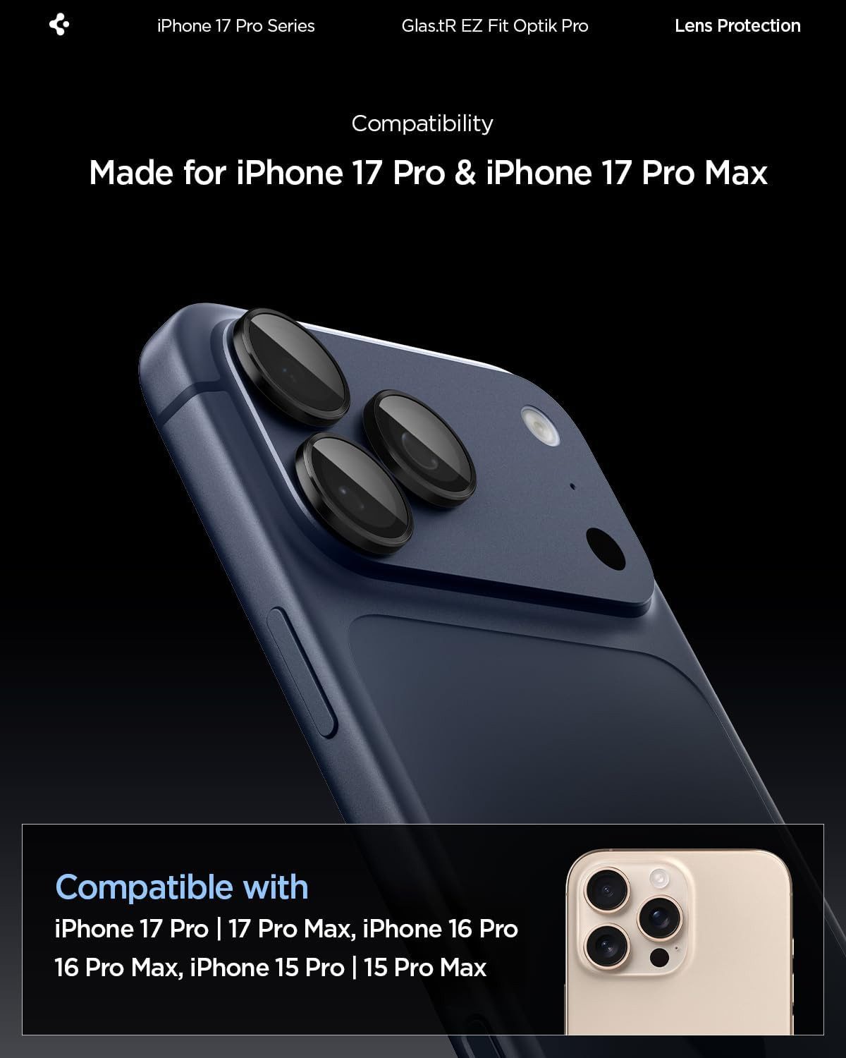 Spigen Kameraschutzglas 2x Kameraschutz für iPhone 17/16/15/14 Pro / Pro Max Kamera Schutzglas, Panzerglas, Tempered Glass, Case Friendly, Blasenfreie Montage