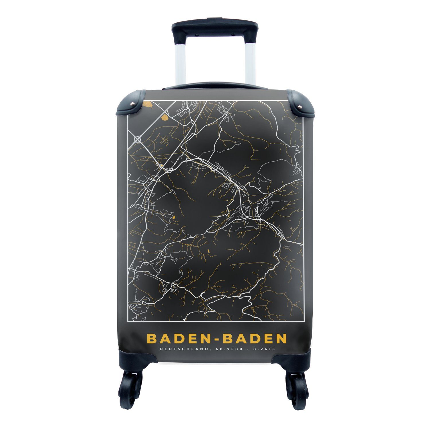 Deutschland Gold Stadtplan Handgepäck - mit Reisekoffer MuchoWow rollen, - Karte, für Reisetasche - Handgepäckkoffer Baden - Baden 4 Trolley, - Rollen, Ferien, Karte