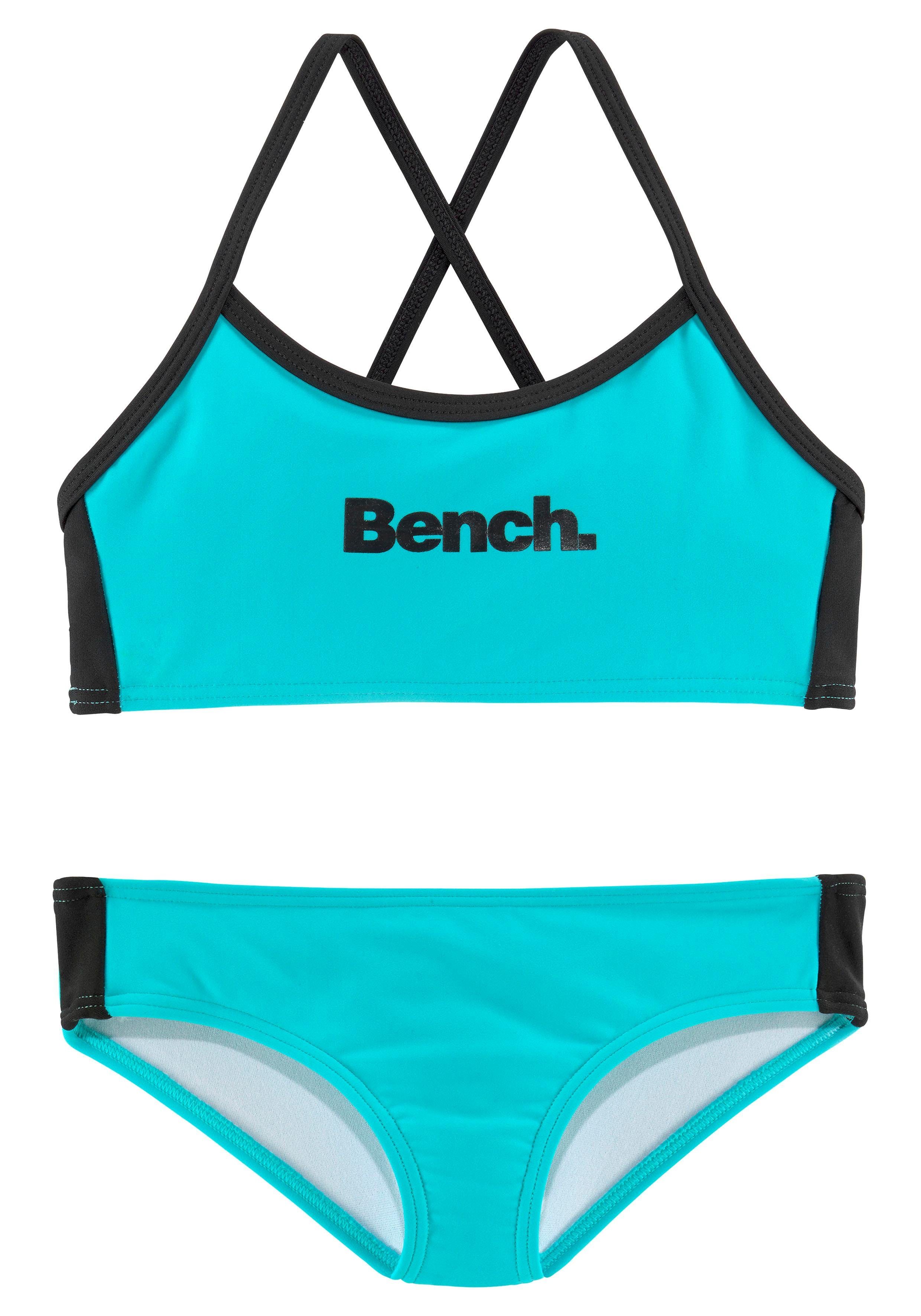 Bench. Bustier-Bikini mit gekreuzten Trägern türkis-schwarz