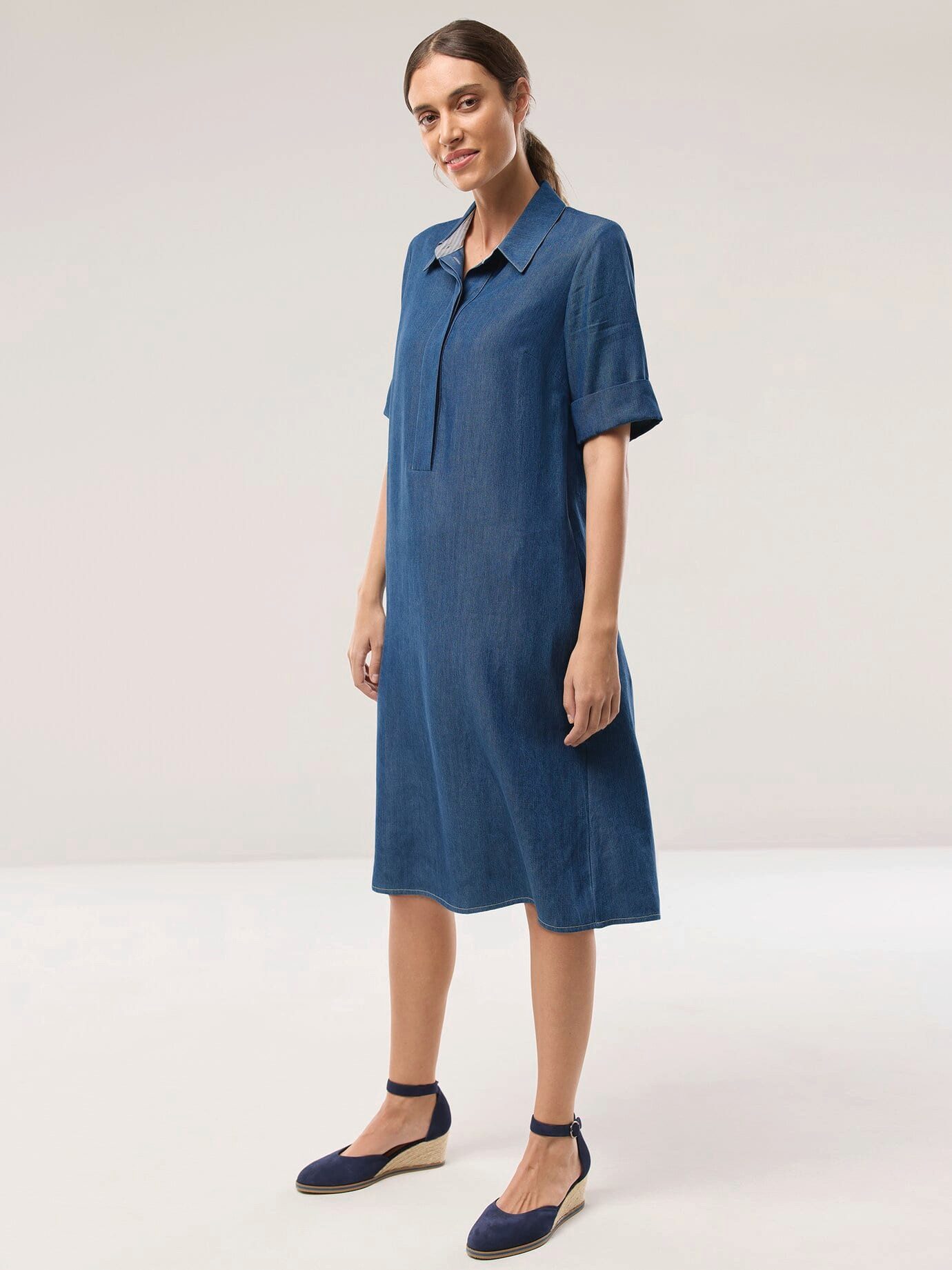 Walbusch Jerseykleid Damen Tencelkleid Hemdkragen Halbarm, klassisch, atmungsaktiv