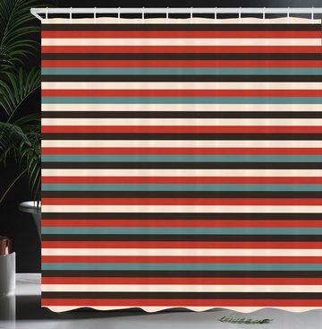 Abakuhaus Duschvorhang Moderner Digitaldruck mit 12 Haken auf Stoff Wasser Resistent Breite 175 cm, Höhe 180 cm, Gestreift Vintage 60er Rot Schwarz