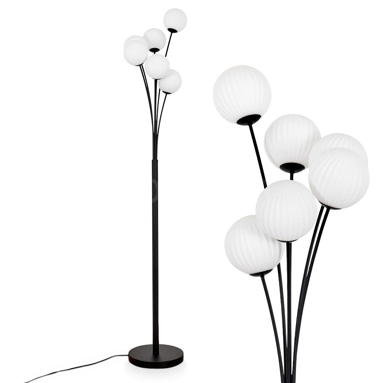 hofstein Stehlampe Stehlampe aus Metall/Riffelglas in Schwarz/Weiß, ohne Leuchtmittel, Leuchte mit Glasschirmen (12cm), dimmbar, 6xG9, ohne Leuchtmittel