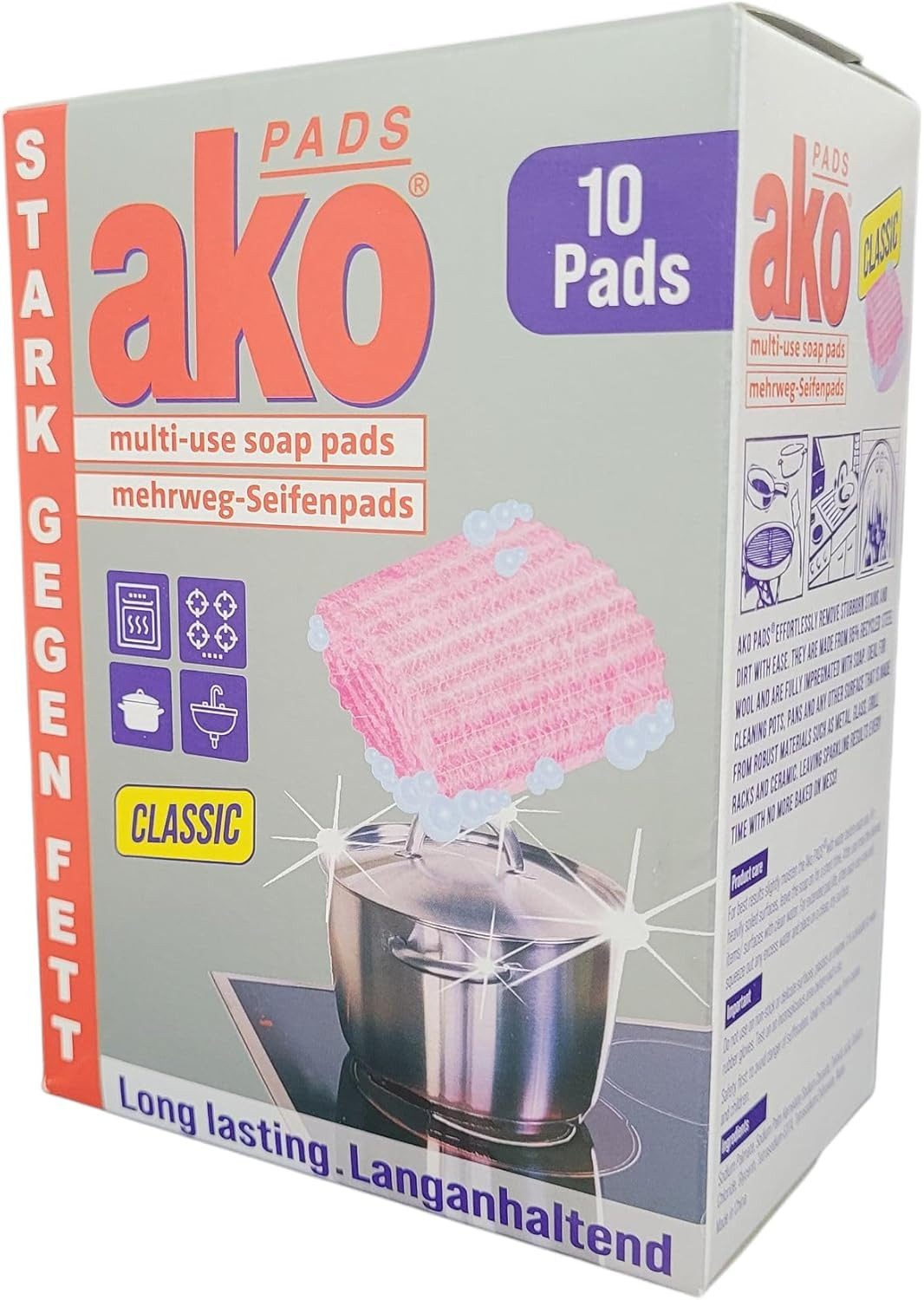 Minky Reinigungsschwamm 1x AKO Pads Classic Seifenpads, Mehrweg-Reinigungspads, 10 Stück, Stark gegen Fett und Eingebranntes