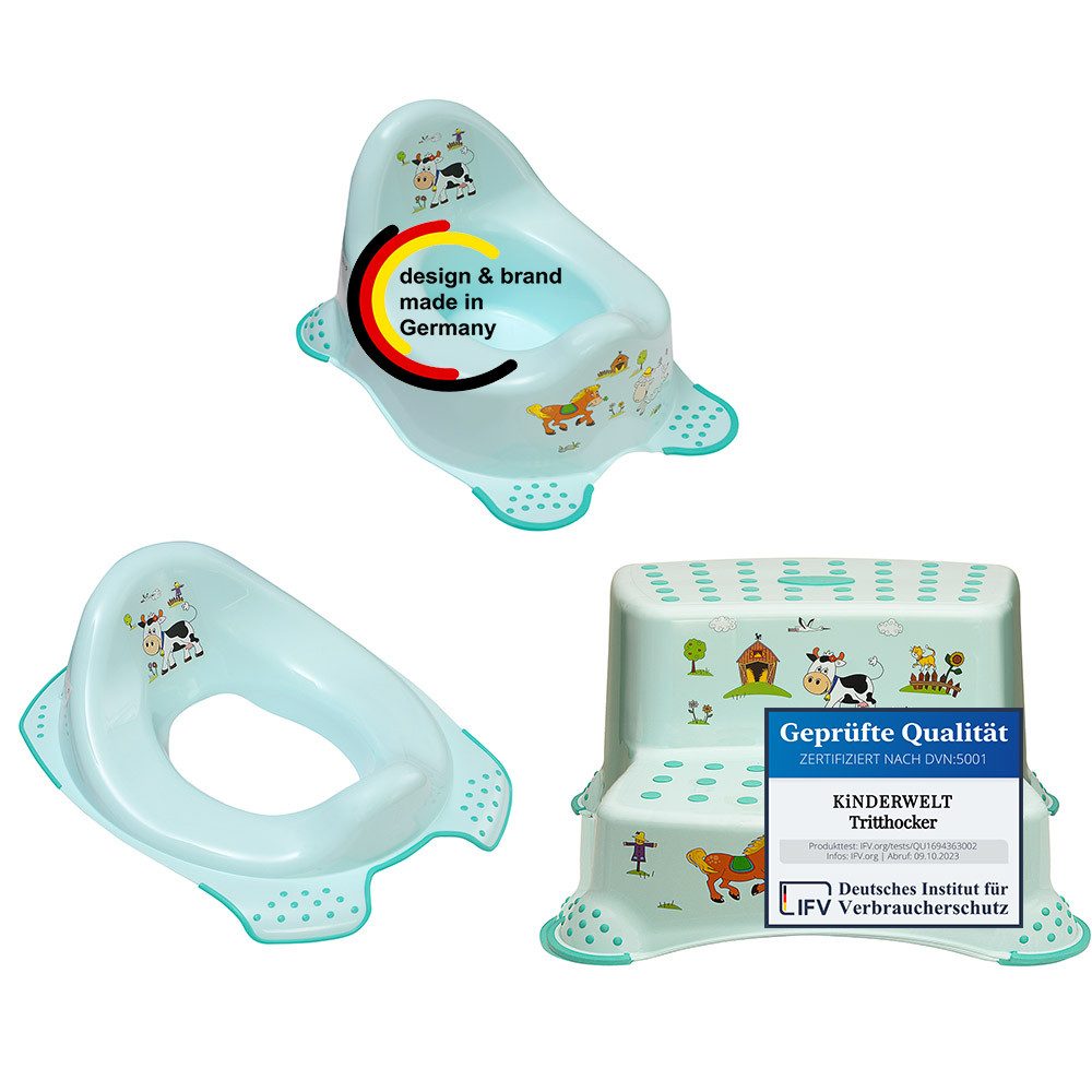 Tritthocker 3er Set Funny Farm aquamarin: Kindertopf + WC Aufsatz + zweistufiger