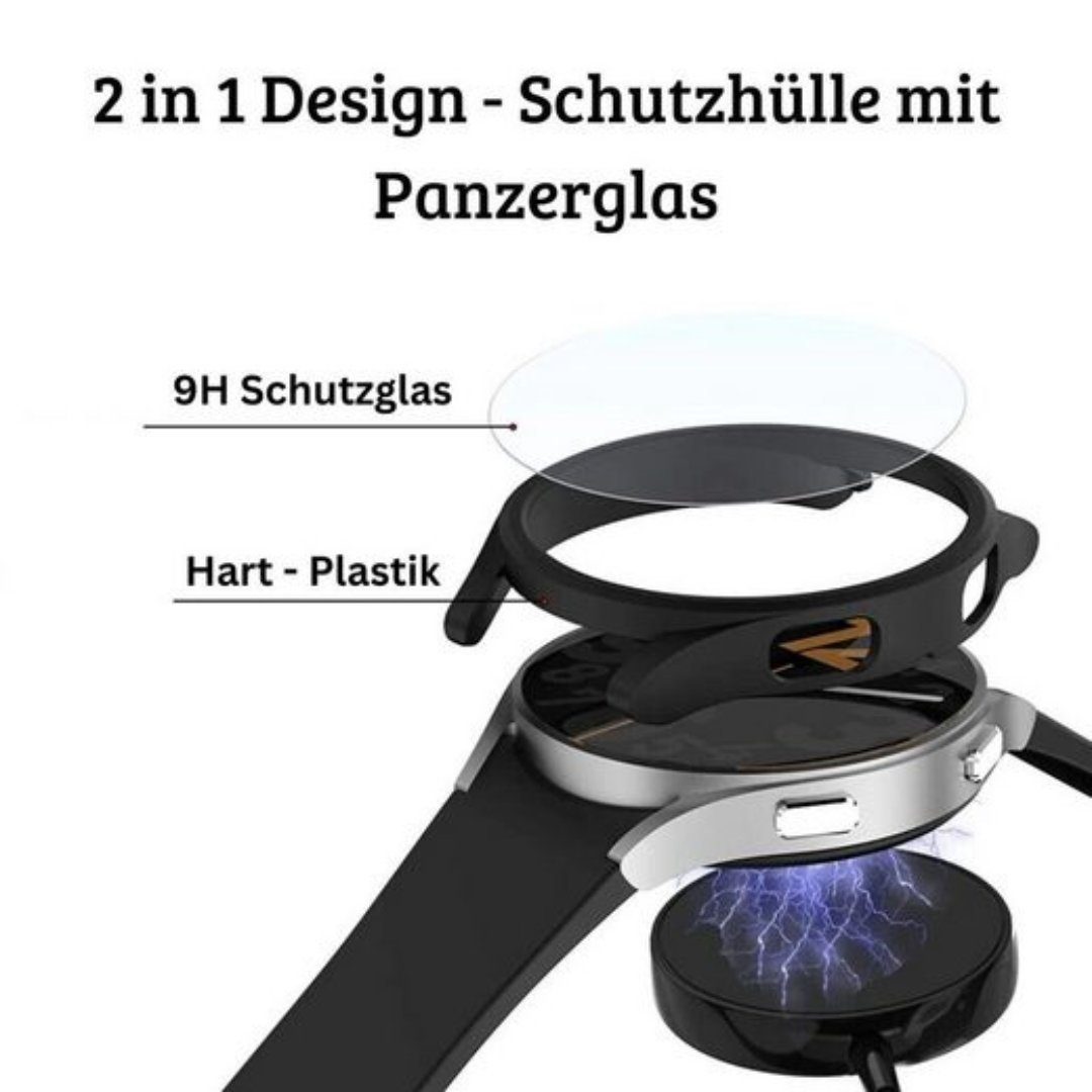 SmartUP Smartwatch-Hülle 2X Hülle für Samsung Galaxy Watch 4 40mm / 44mm Schutzglas Case Tasche, kompletter Rundumschutz