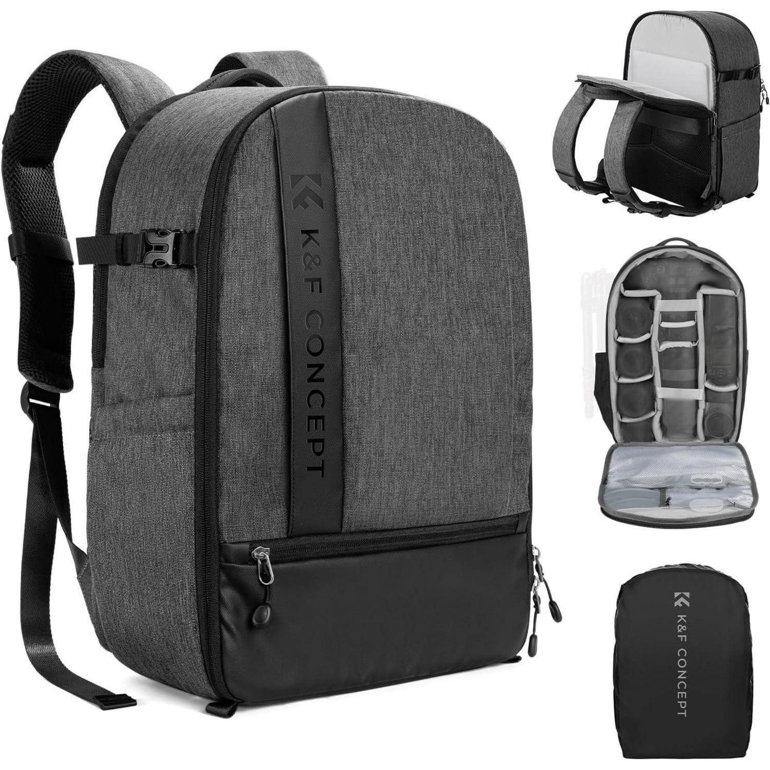 LuxusKollektion Fotorucksack Kamerarucksack 18L 15.6Zoll Laptopfach Regenschutz 18L C-dunkel-grau