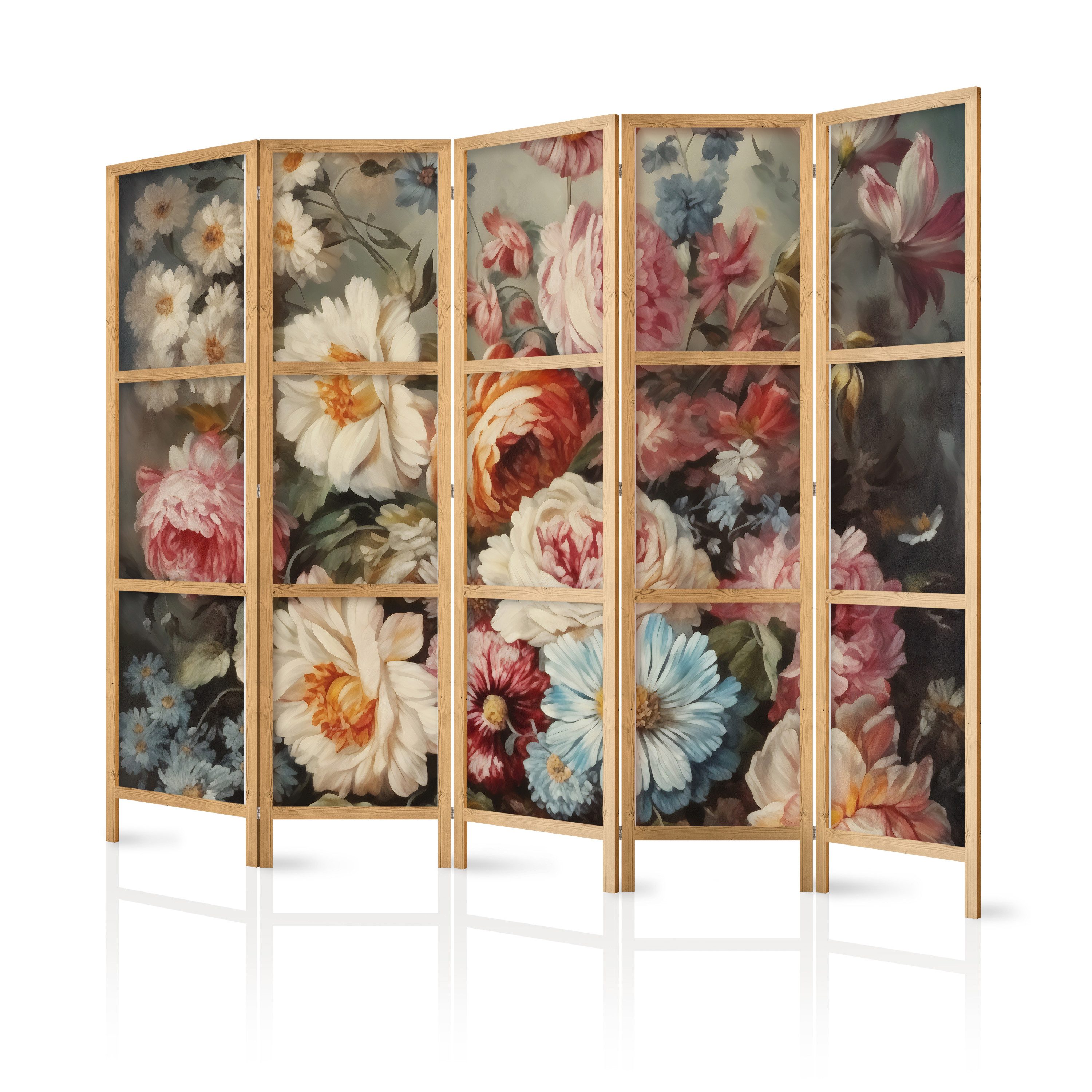 Muralo Paravent 5-teilig Japanischer Paravent klappbar Wiesenblumen (Packung, 1 St., 225x172 cm), Für das Wohnzimmer, das Schlafzimmer