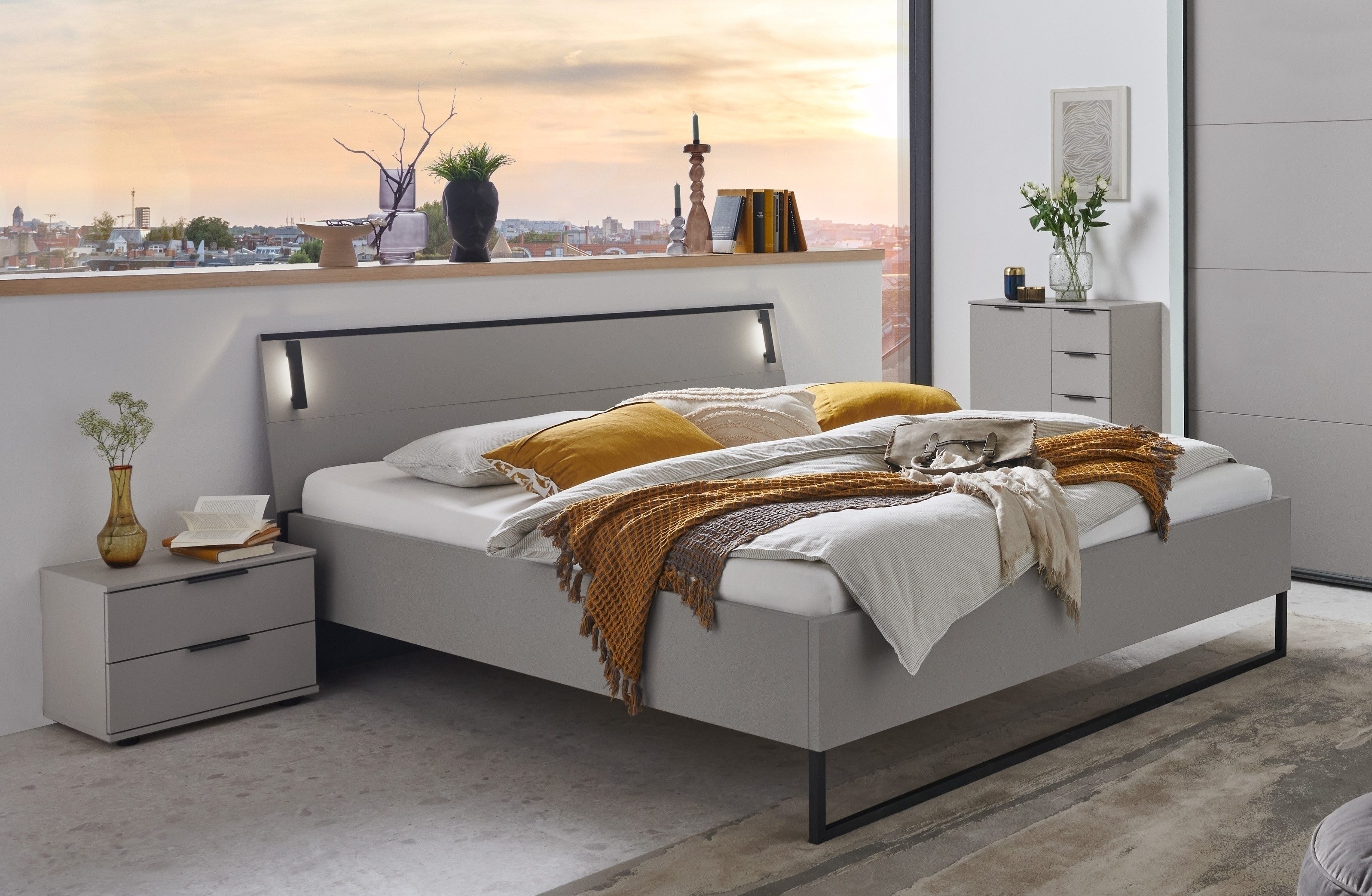 Wimex Bettanlage (4tlg) Bett 168x92x210, Nachtkommoden, Kommode, Saharagrau/Grafit, (4tlg)