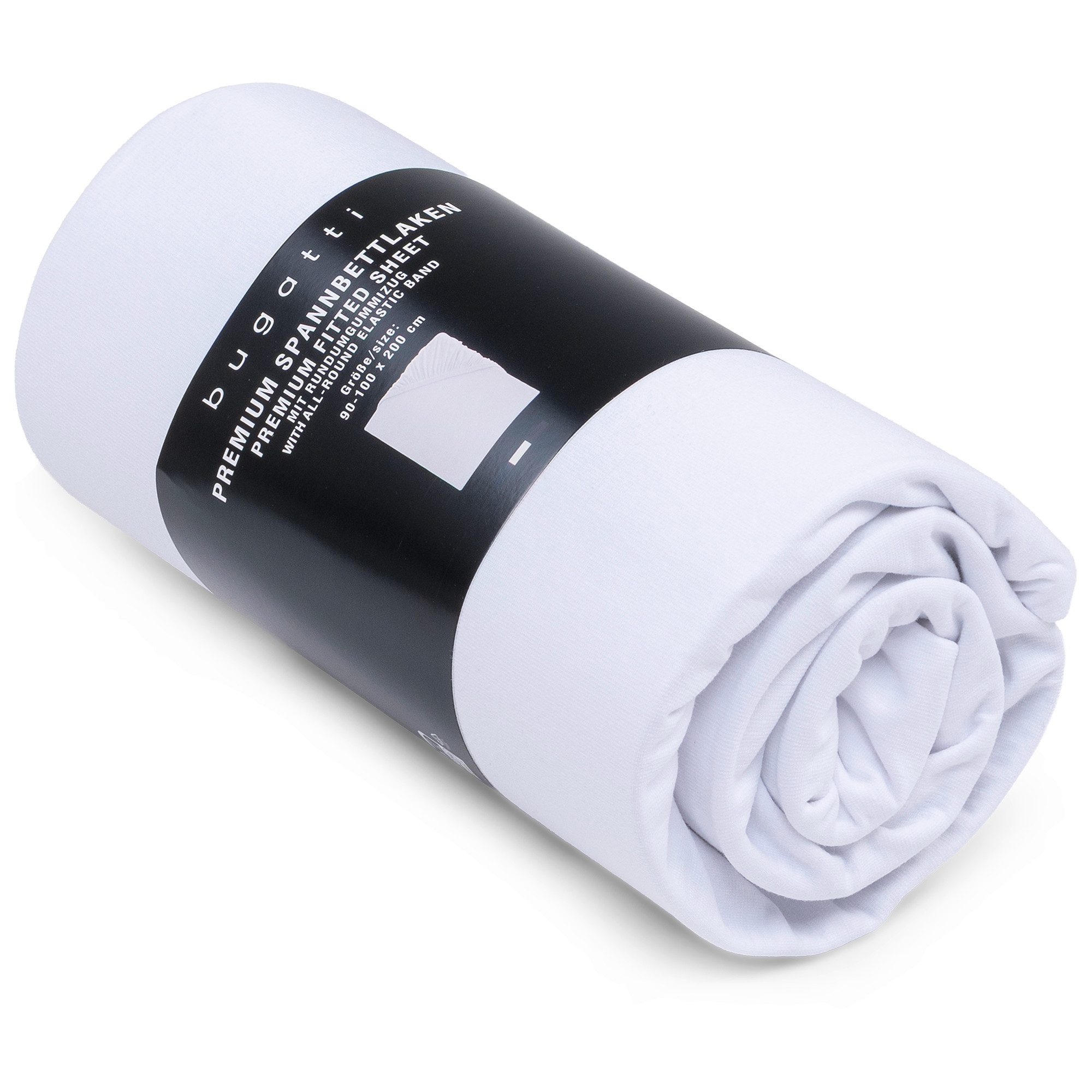 bugatti Spannbettlaken PREMIUM, Baumwolle mit Elasthan, 180 g/m², Jersey-Elasthan, Gummizug: rundum, (1 Stück), blickdicht und dehnbar