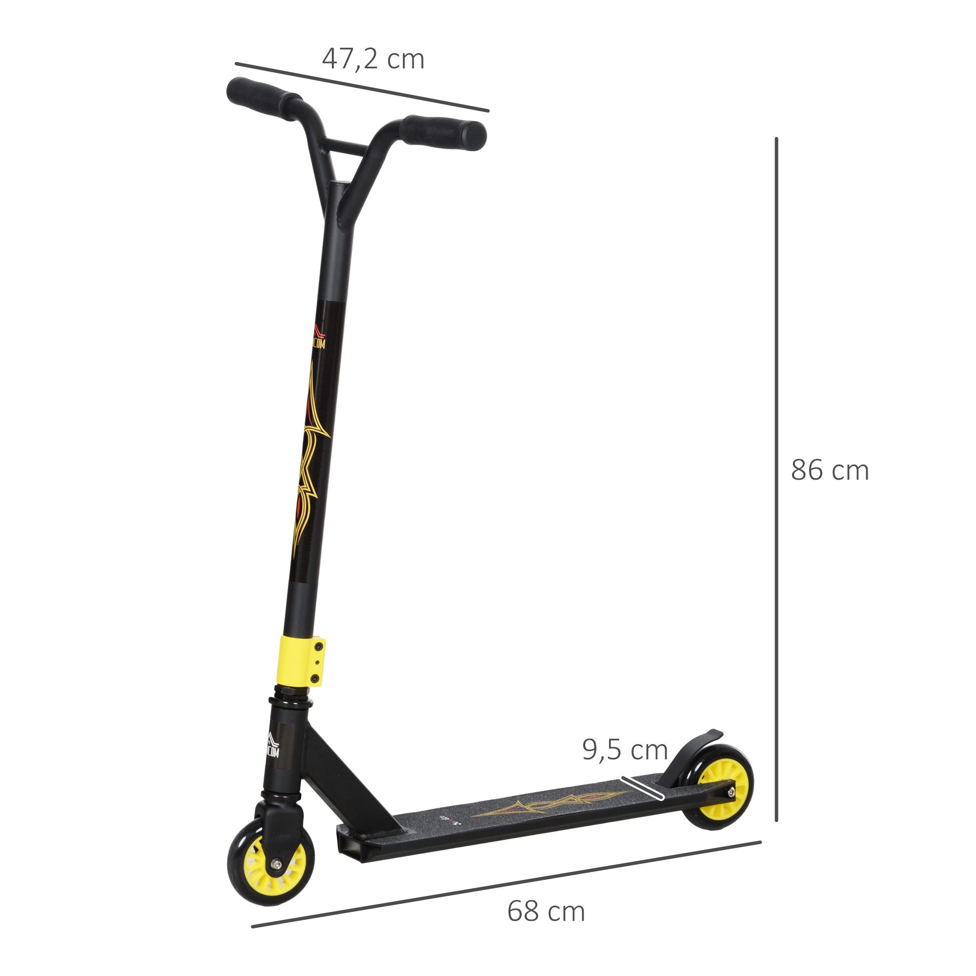HOMCOM Stuntscooter mit ABEC 9 Kugellagern, 100 mm Kunstleder Räder, 0 km/h, (Roller, 1 tlg., Stuntroller), Alu, Gold 68 x 47,2 x 86 cm