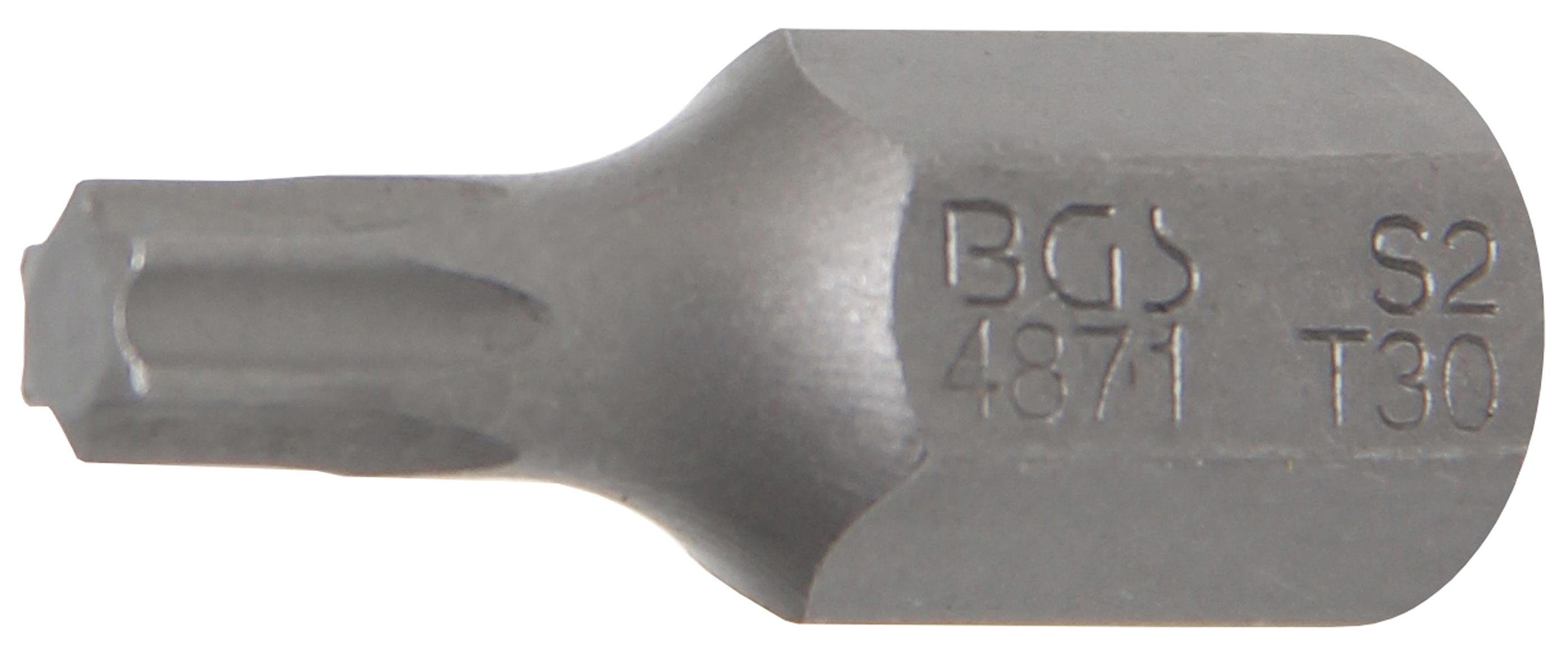 BGS technic Bit-Schraubendreher Bit, Antrieb Außensechskant 10 mm (3/8), T-Profil (für Torx) T30 | Schraubendreher