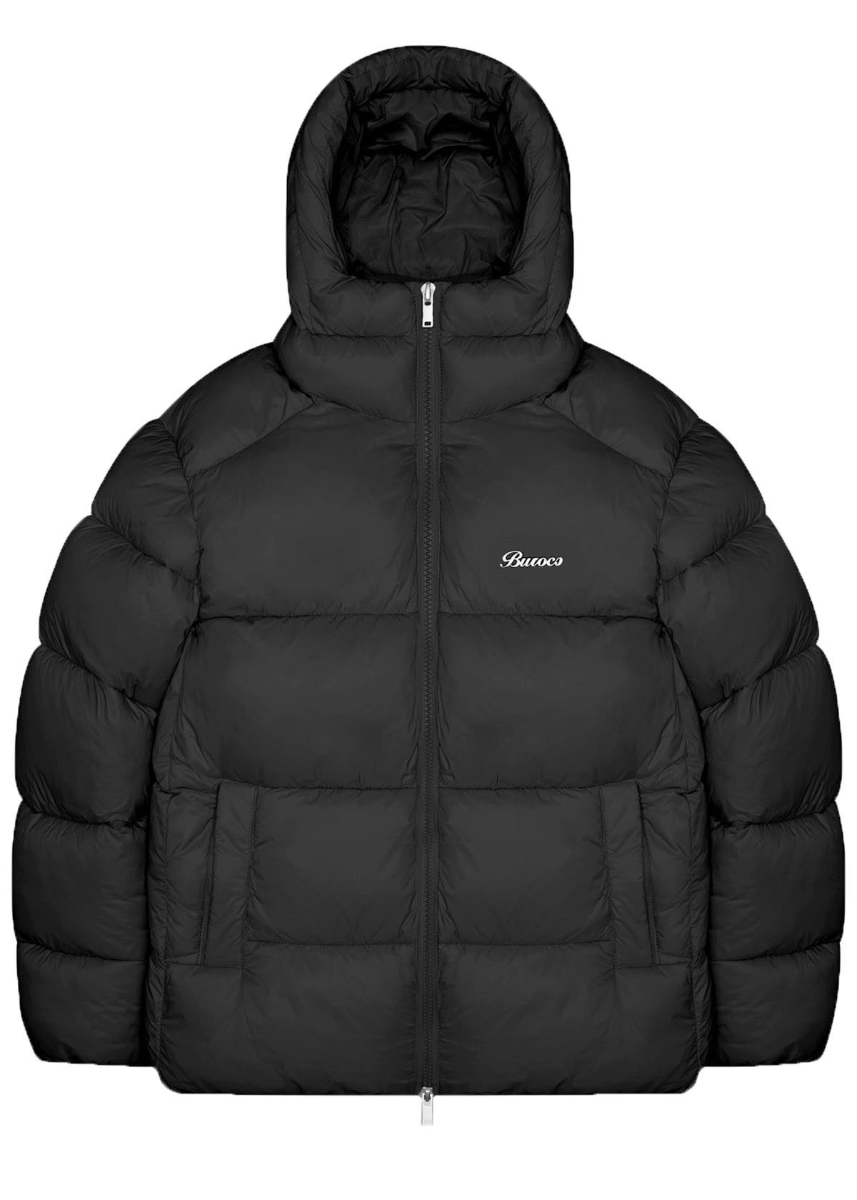 Burocs Oversized Puffer Jacke Herren - Schwarze Glanzjacke Mit Abnehmbarer Kapuze