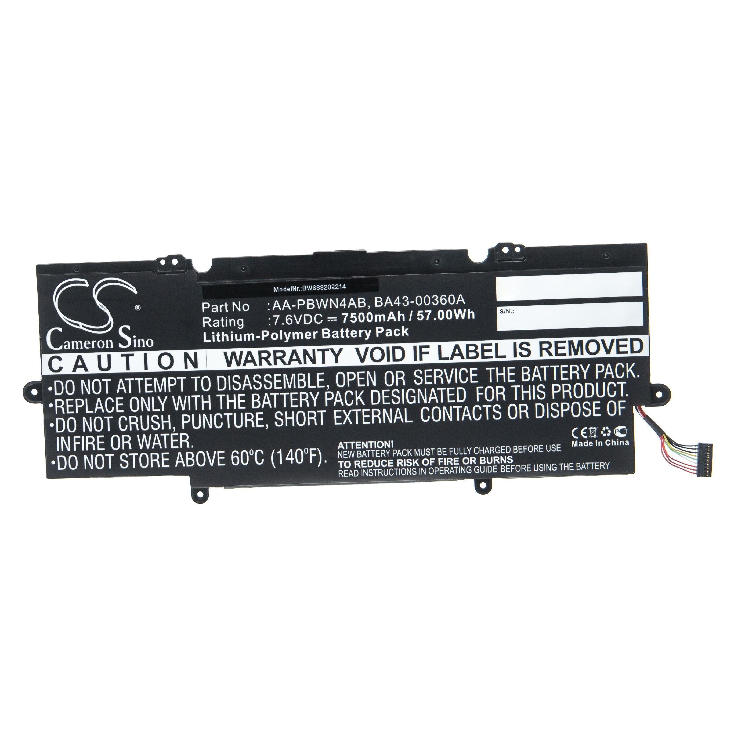 vhbw Akku passend für Samsung NP740U3E-A01UB, NP740U3E-A01FR, NP740U3E, Laptop-Akku Akku Li-Polymer 7500 mAh (7,6 V, 1 St), Leistungsfähiger Austausch-Akku für Notebook, Wiederaufladbar, Jede