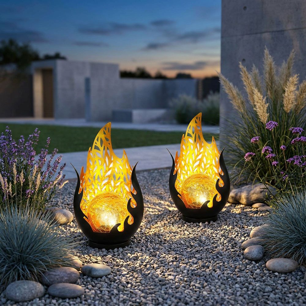 GLOBO LIGHTING LED Solarleuchte, LED-Leuchtmittel fest verbaut, Warmweiß, 2x Gartendeko Solarlampen für Außen Outdoor Balkon Deko schwarz