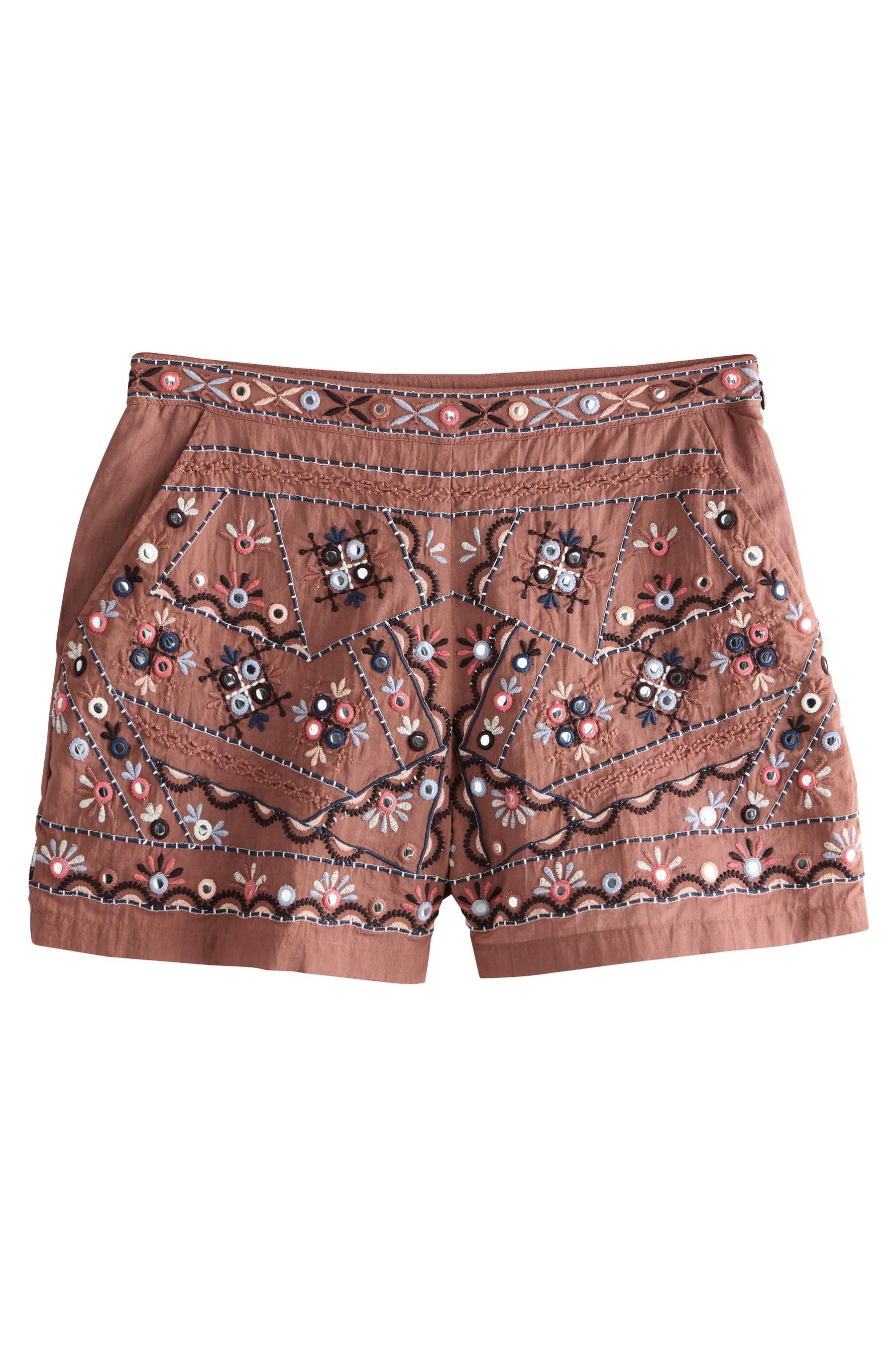 Shorts Shorts mit hohem Bund, Stickerei und Spiegeldetail