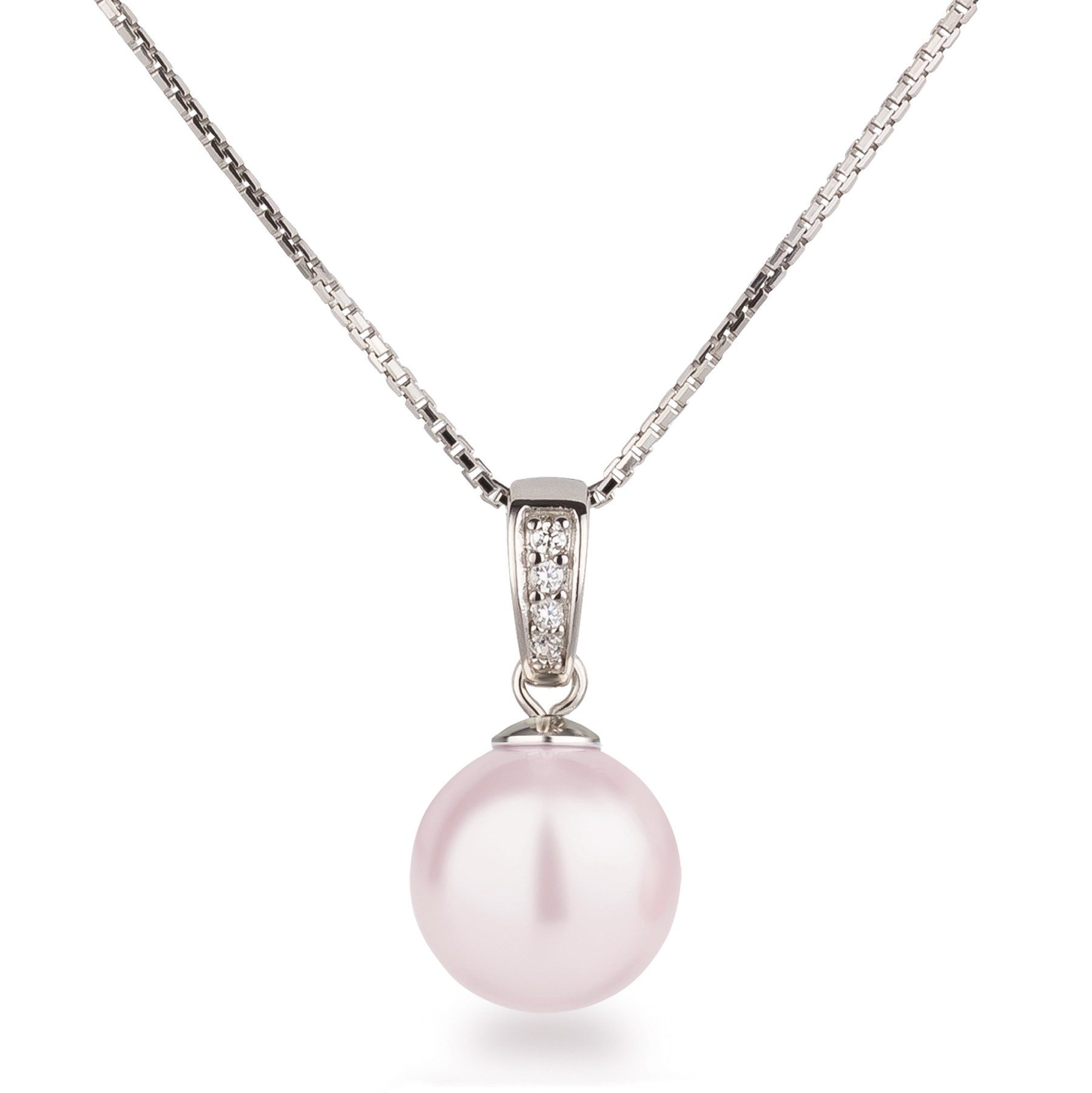 Schöner-SD Kette mit Anhänger Perlenanhänger mit 925 Silber Kette Perle 12mm groß rund Zirkonia, mit Zirkonia (synth)