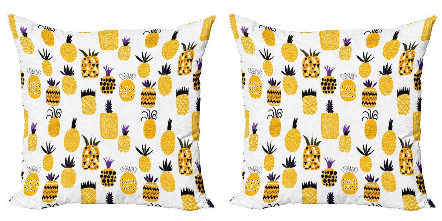 Kissenbezüge Modern Accent Doppelseitiger Digitaldruck, (2 Abakuhaus Stück), Sommer Gelb Ananas