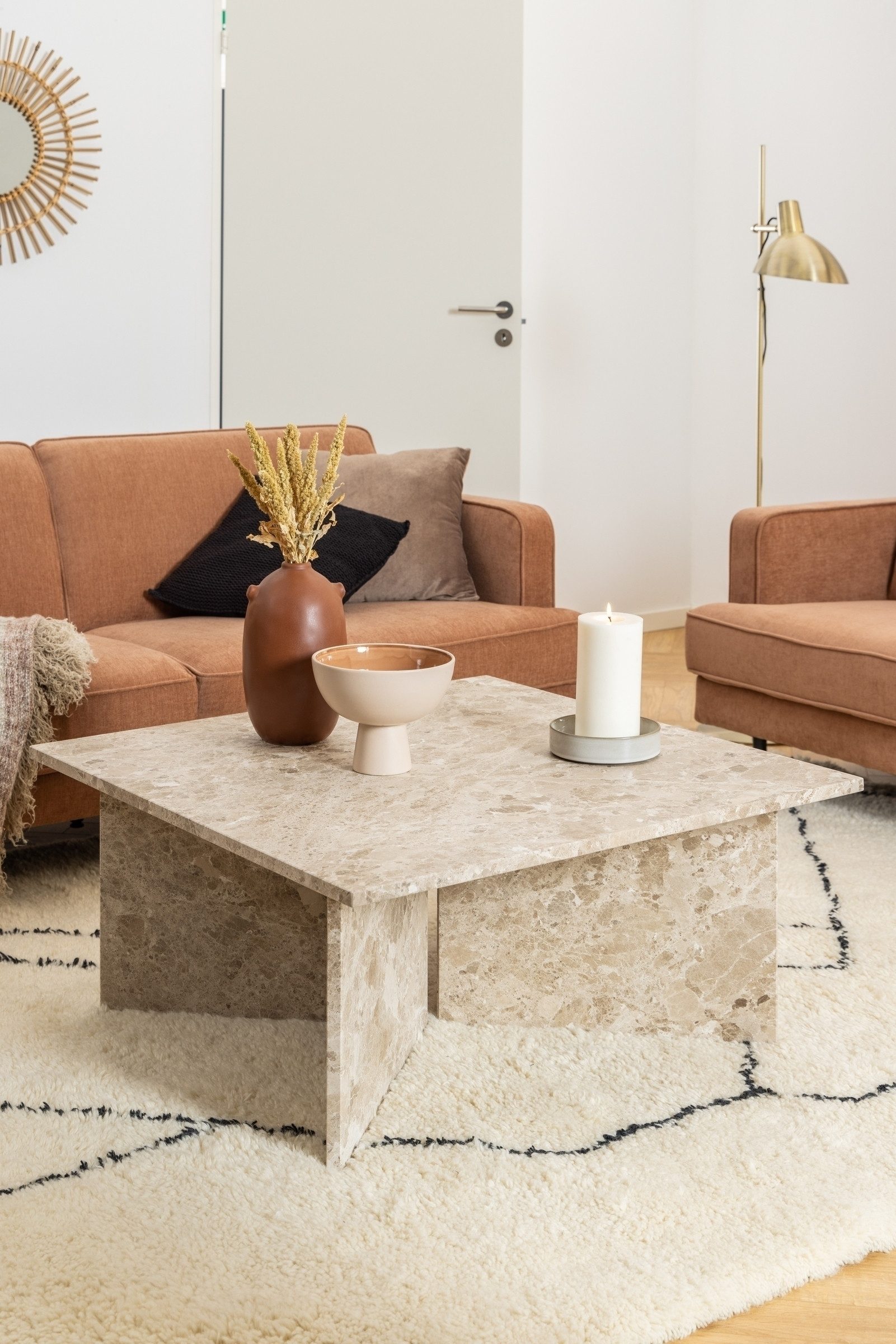 freiraum Couchtisch Vega, in Braun, Marmor - 90x42x90cm (BxHxT)