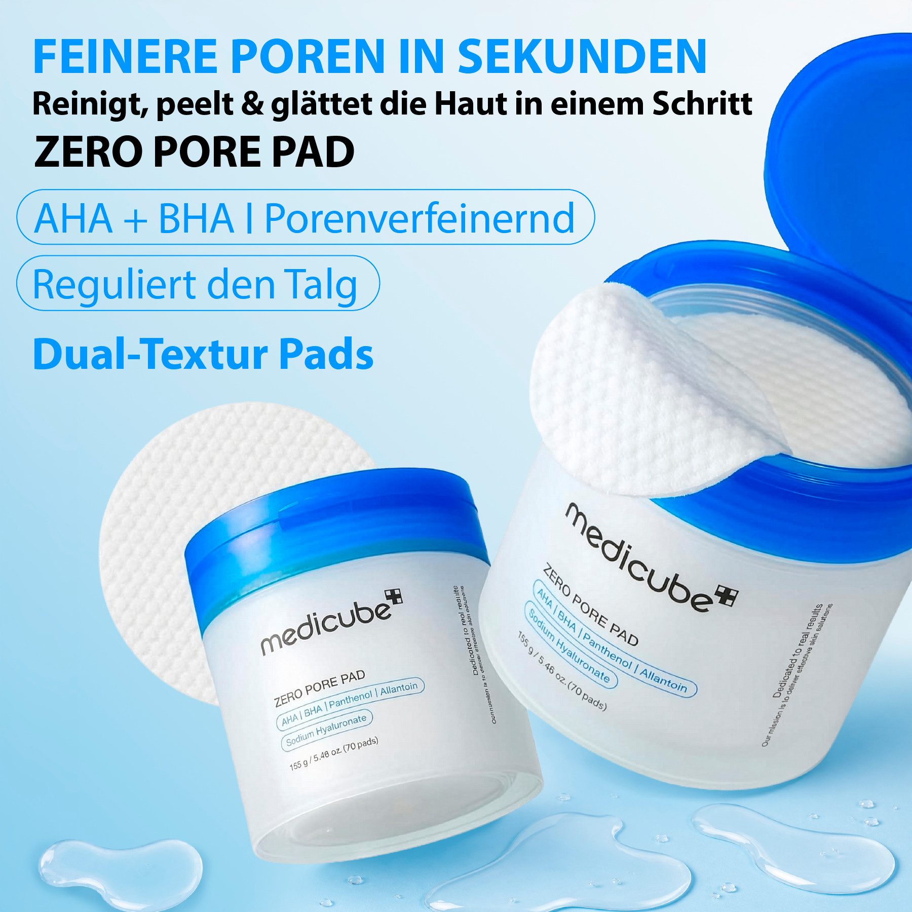 Medicube Gesichtswasser Toner-Pads Doppelseitige Reinigungspads Peeling Zero Pore Pad AHA BHA, 1-tlg., Gesichtsreinigung, Peeling, Porenentferner, Medicube, Pads
