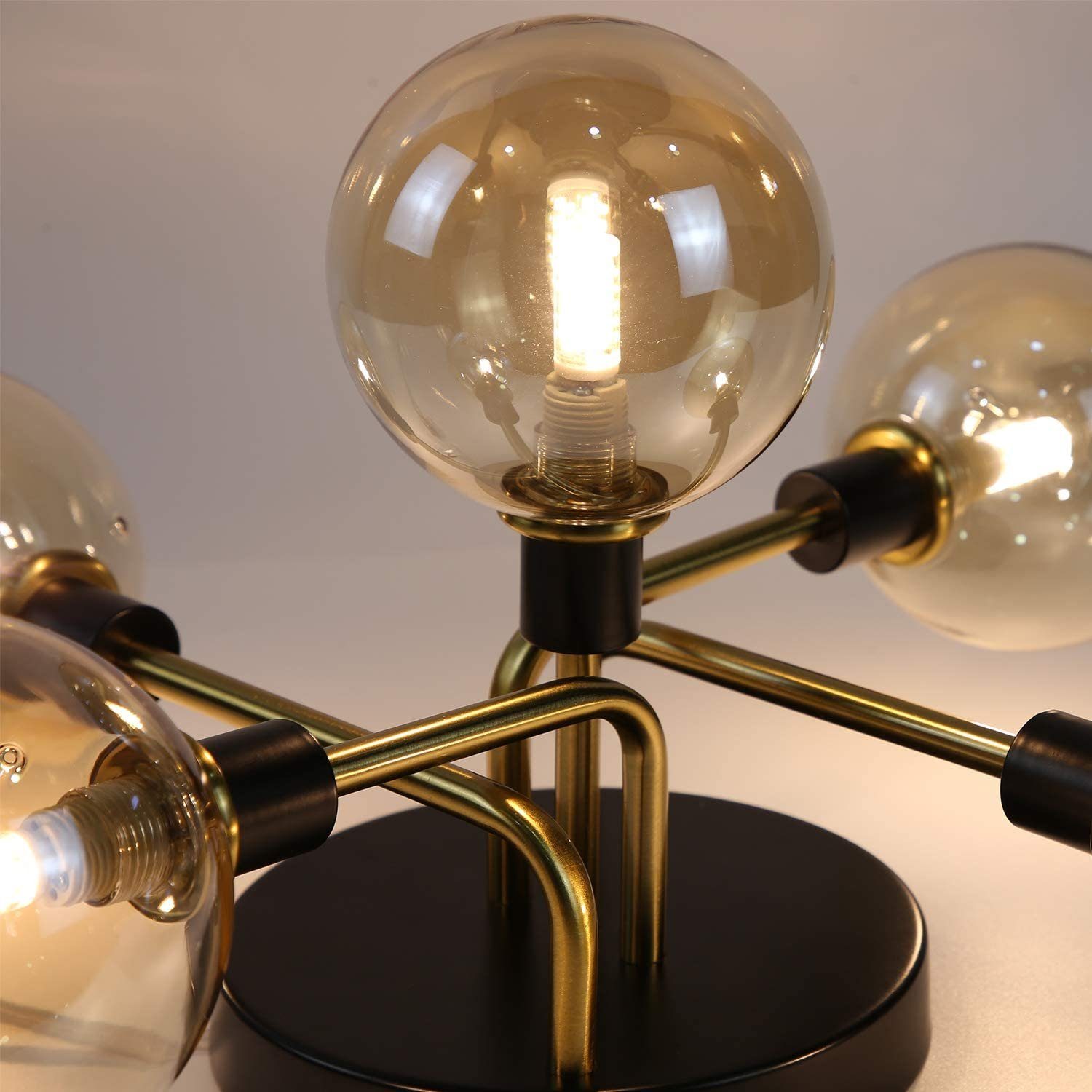 ZMH Deckenleuchte 5-flammig G9 Glas Metall Retro, inkl. 5 LED, LED wechselbar, Warmweiß, austauschbare G9-Leuchtmittel – Bild 4 von 5
