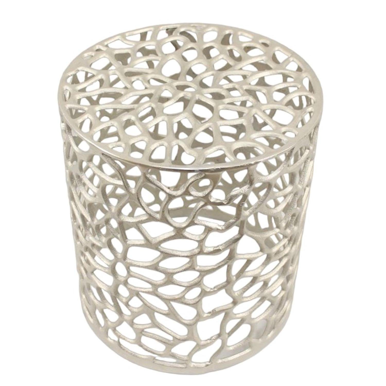 Casa Moro Beistelltisch Metall Tisch Dila Silber rund Designer Couchtisch Sofatisch (im 2er Set oder einzeln, aus Aluminium handgegossen), Kunsthandwerk – Bild 3 von 3