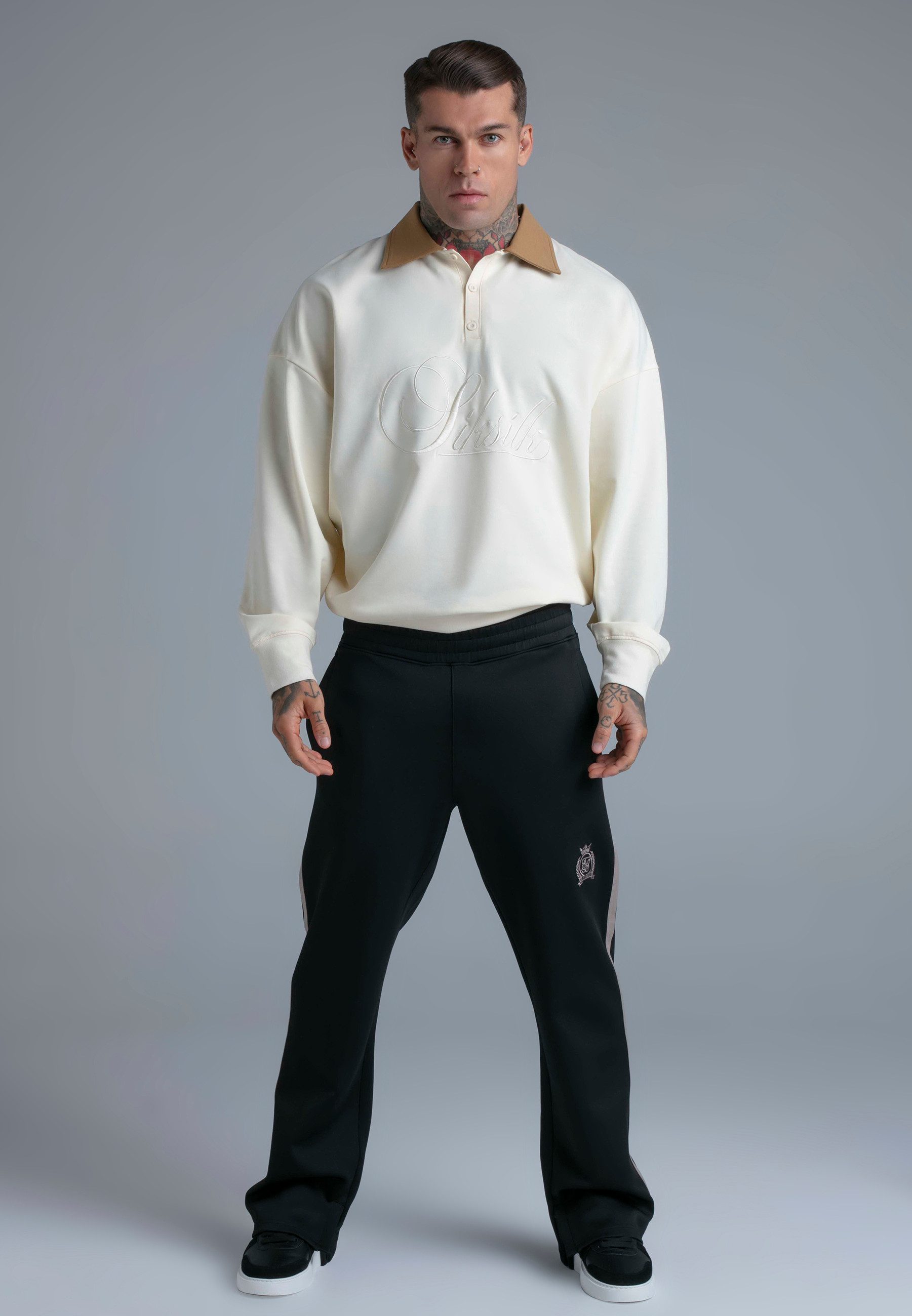 Siksilk Poloshirt SikSilk Herren Ecru Polo Sweater