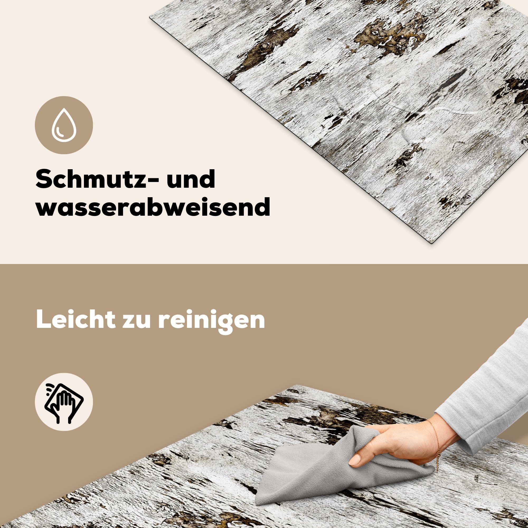 MuchoWow Herdblende-/Abdeckplatte Birke - Vinyl, Induktionskochfeld Holz, Ceranfeldabdeckung 81x52 Schutz küche, tlg), Weiß (1 für - die cm