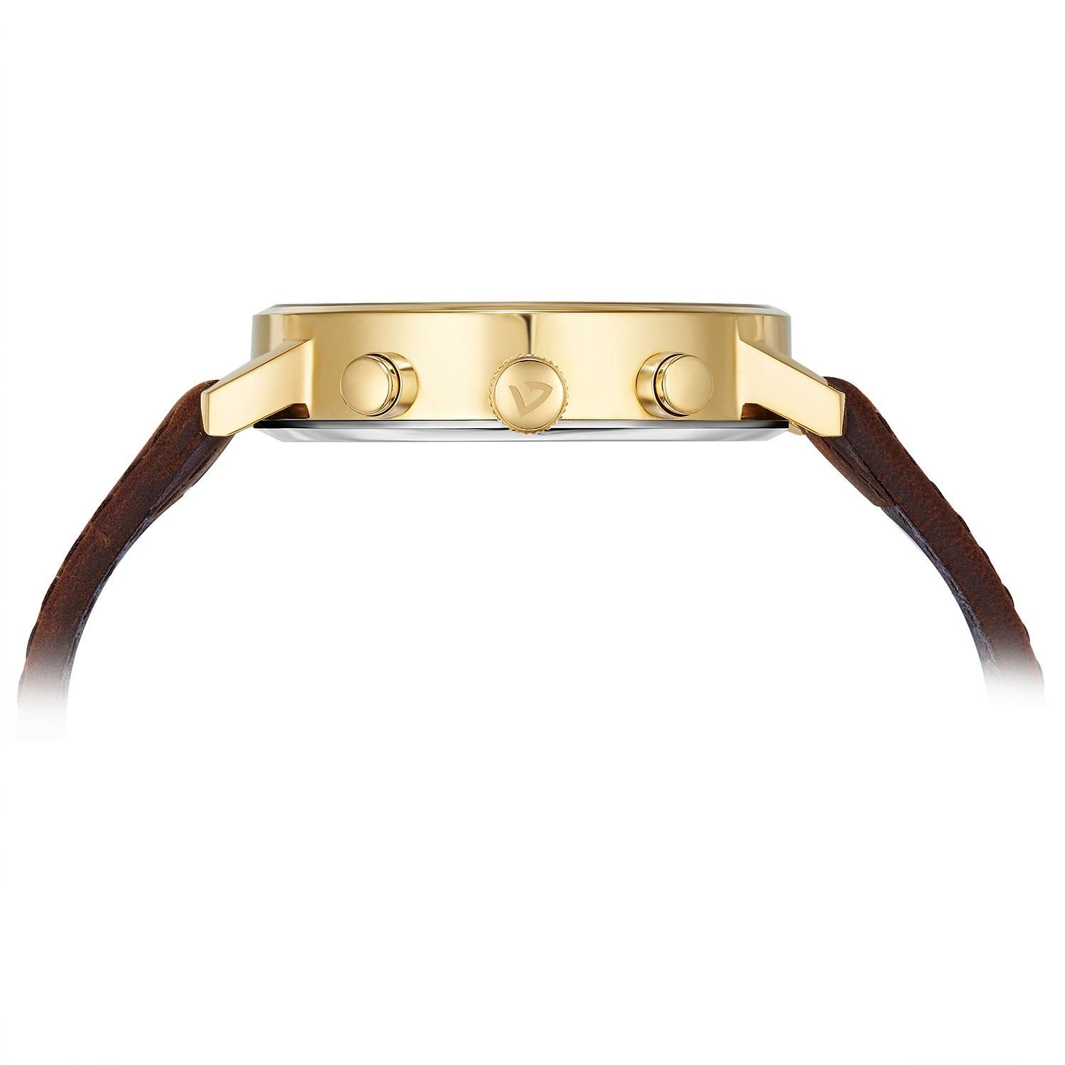 Gigandet Quarzuhr Armbanduhr, Herrenuhr, 24-Std. Anzeige, 42mm, MINIMALISM II G21-002, Mineralglas, 2. Zeitzone, Lederband, 3bar/30m wasserdicht