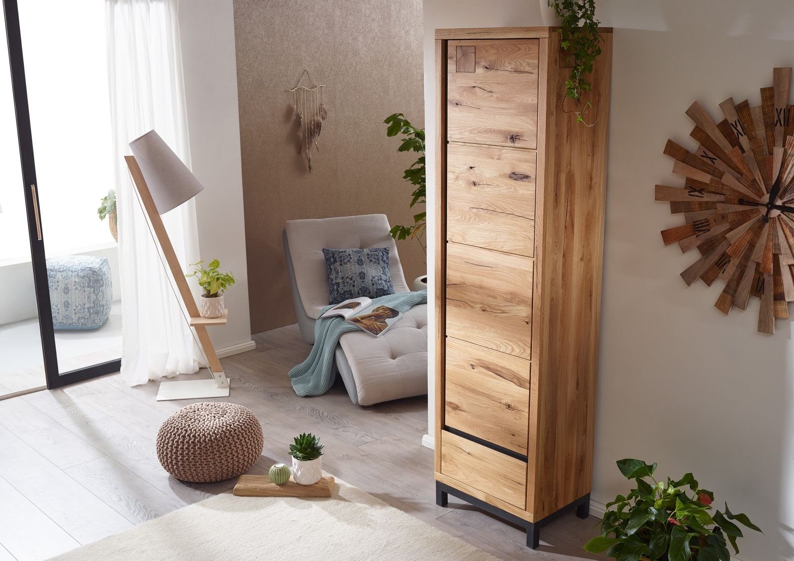 Massivmoebel24 Garderobe Garderobe Wildeiche 56x40x205 natur geölt VILLANDERS #131