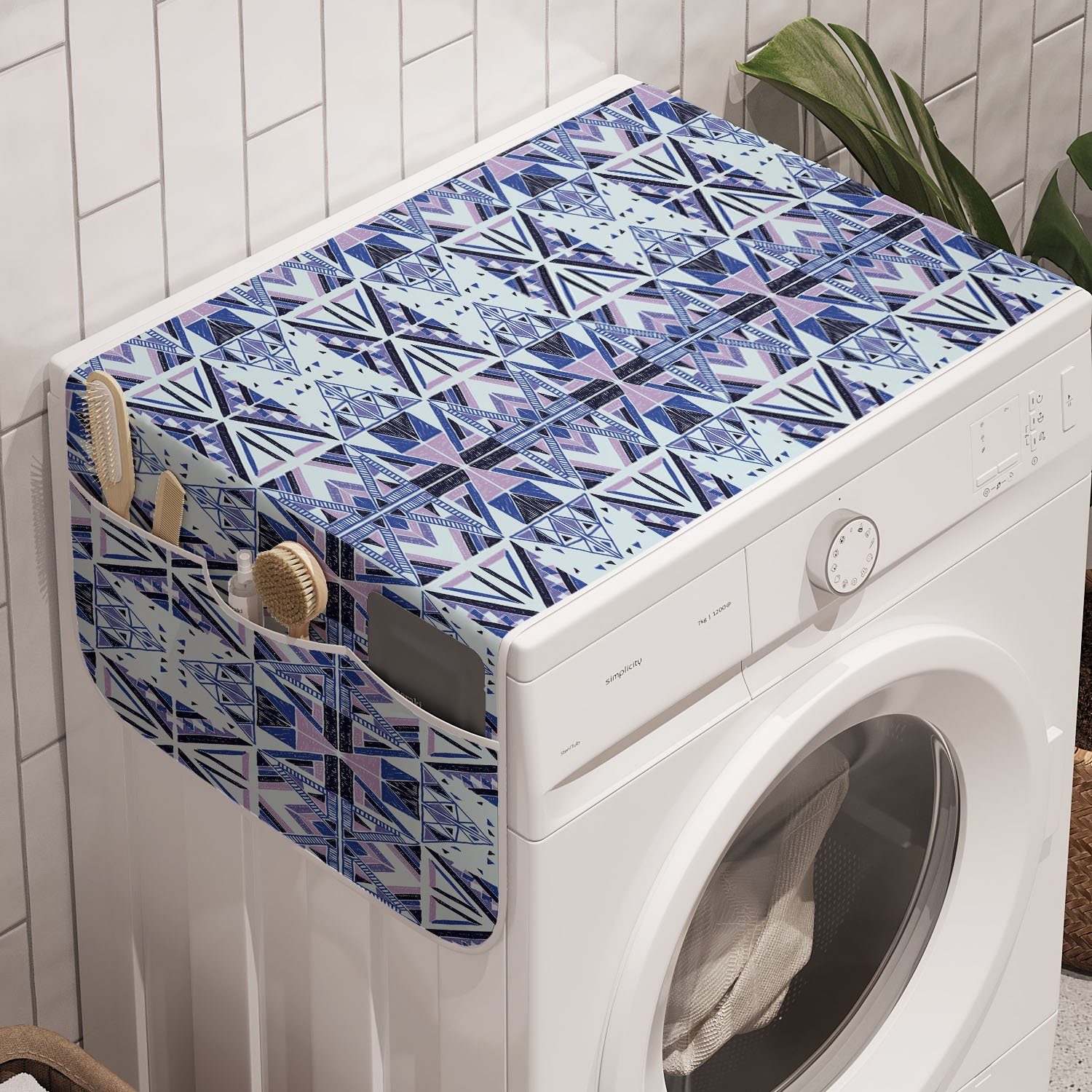 Abakuhaus Badorganizer Waschmaschine Inspired Trockner, Anti-Rutsch-Stoffabdeckung Geometrische Ethnisch Formen und für