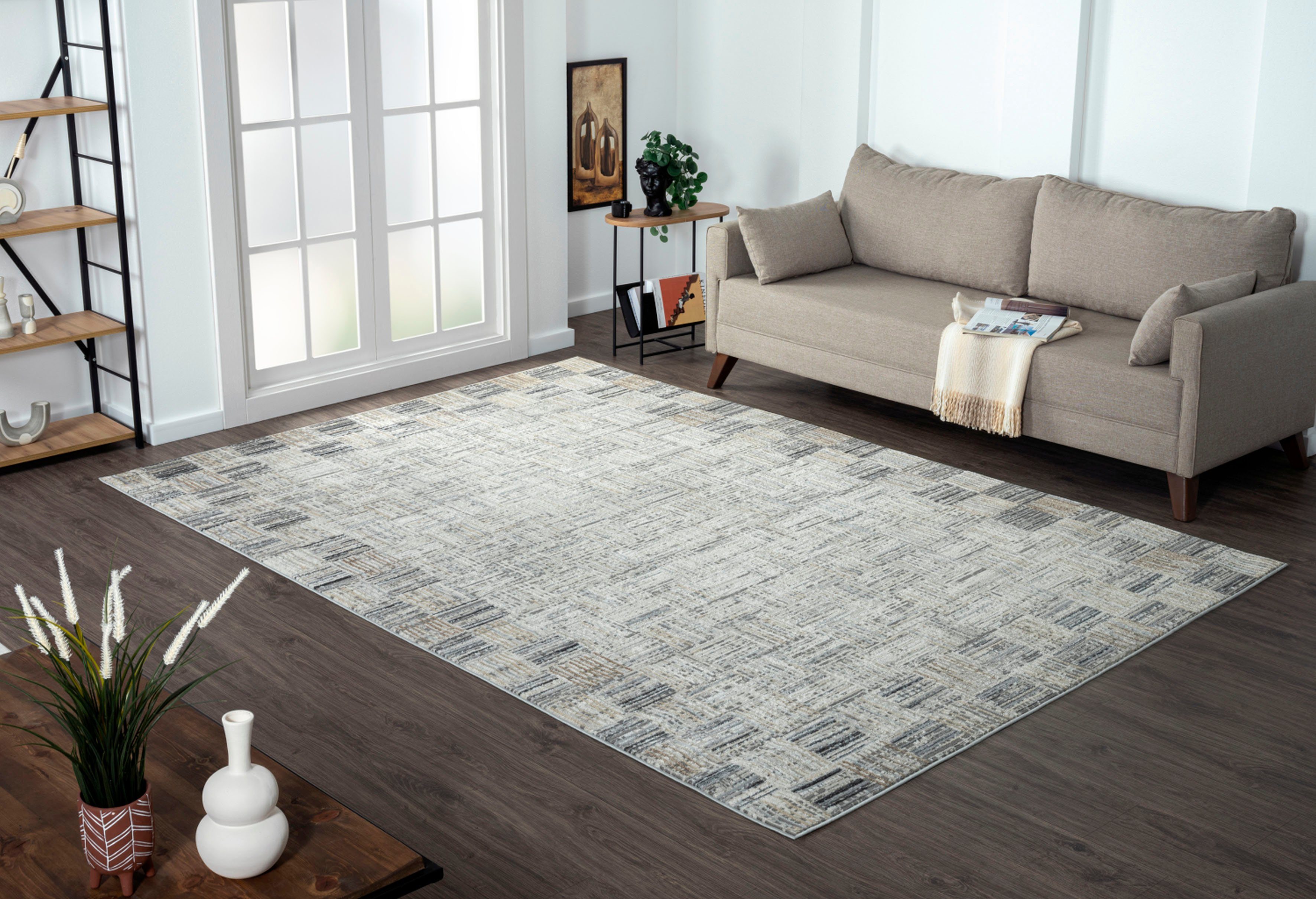 Myflair Möbel & Accessoires Teppich My Mood, LAGERRÄUMUNG!, rechteckig, Höhe: 8 mm, Kurzflor, Scandi-Design, mit Bordüre, besonders weich durch Microfaser