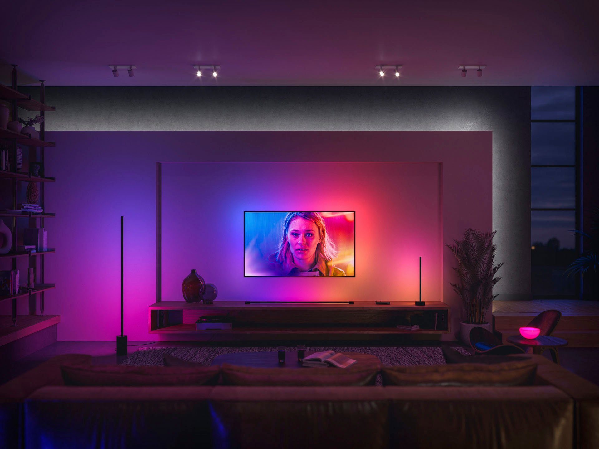 Philips Hue LED fest LED integriert, Tischleuchte Signe, Farbwechsler Dimmfunktion