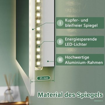 SONNI Badspiegel Badspiegel mit Beleuchtung, 50×70 cm, Warmweiß, Wandschalter, Bad Lichtspiegel, Badezimmerspiegel LED Badspiegel Wandspiegel IP44