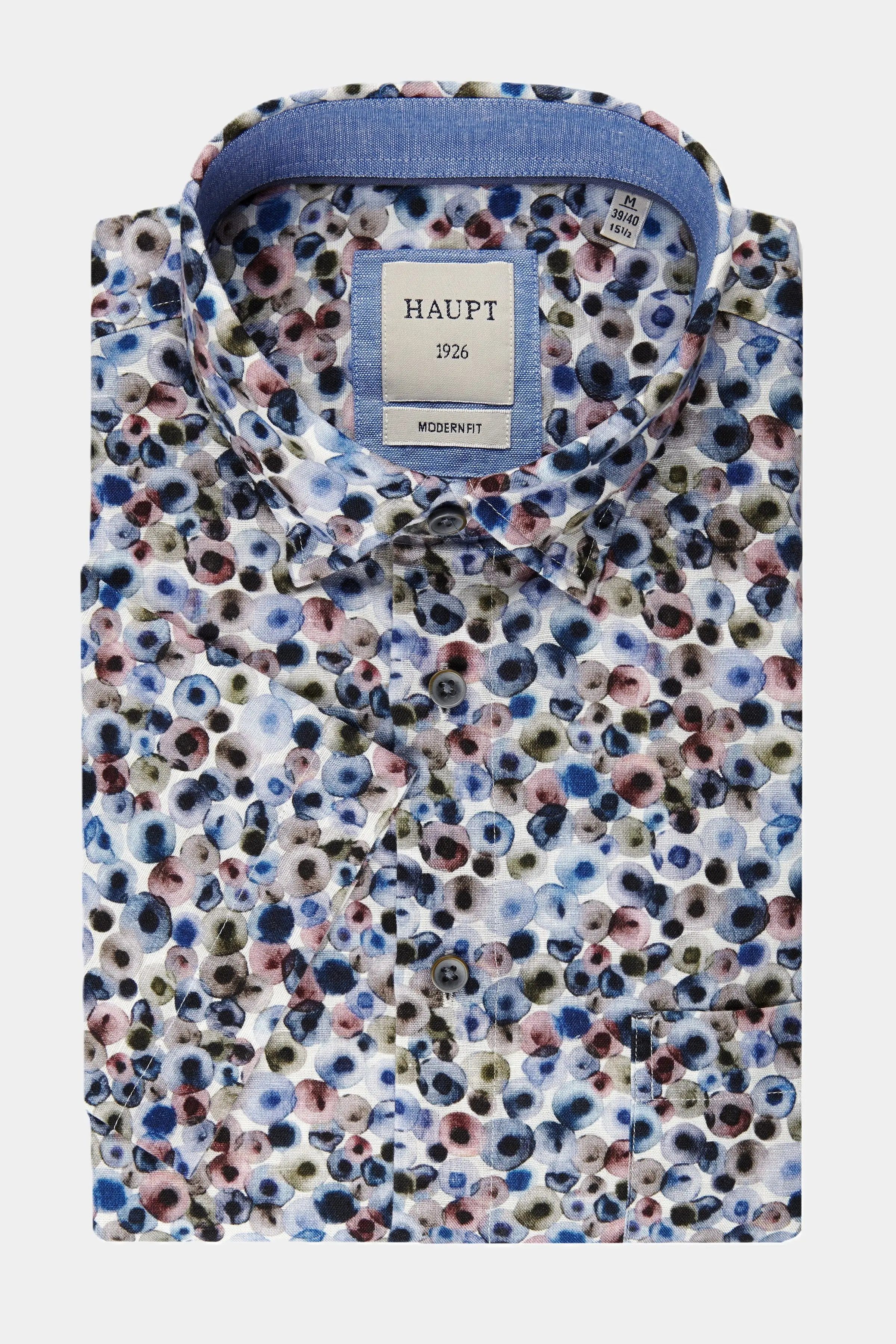 Haupt Kurzarmhemd Kurzarm Herrenhemd aus Baumwolle-Leinen Navy Modern Fit S günstig online kaufen